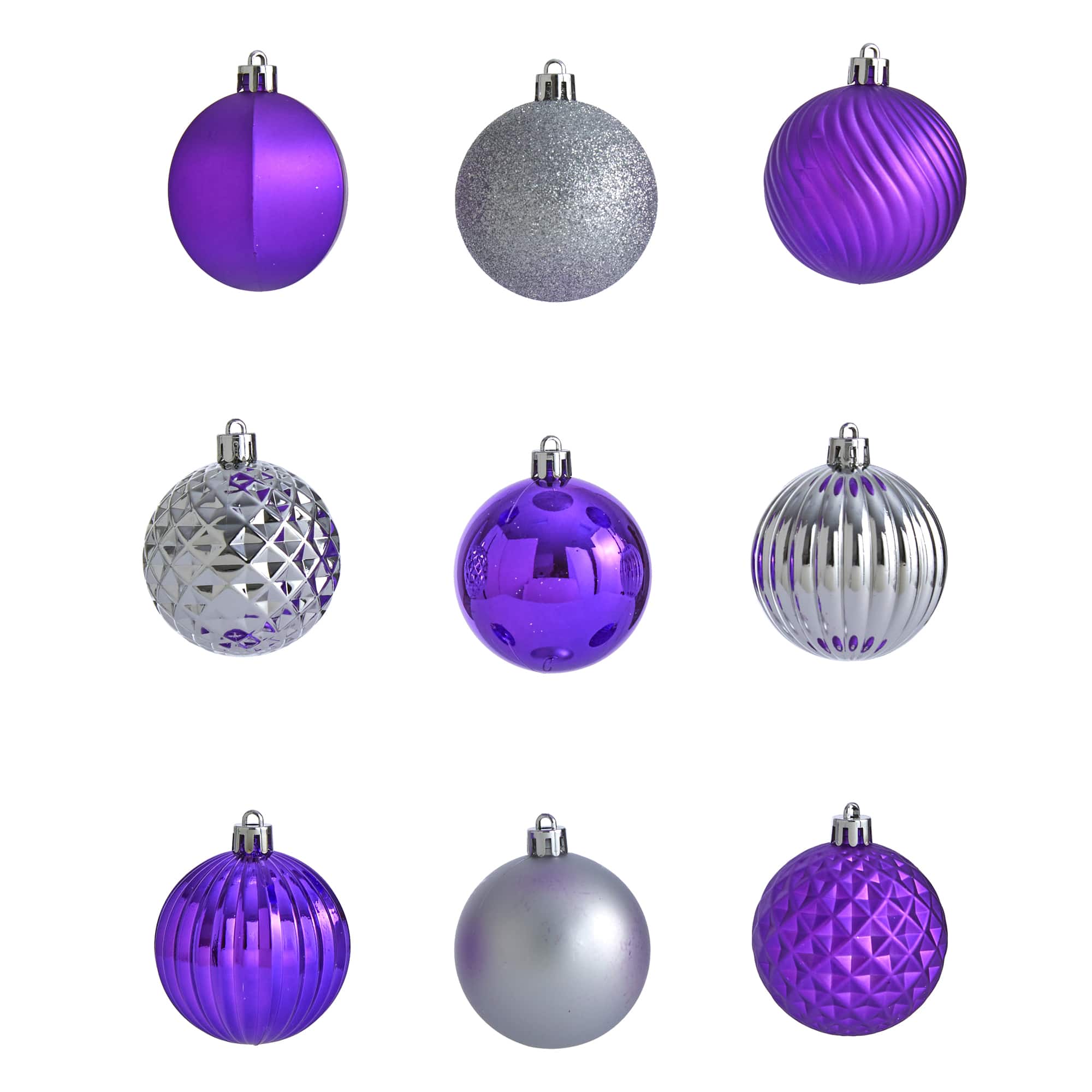 101ct. 2" Purple & Silver Shatterproof Ball Ornaments
