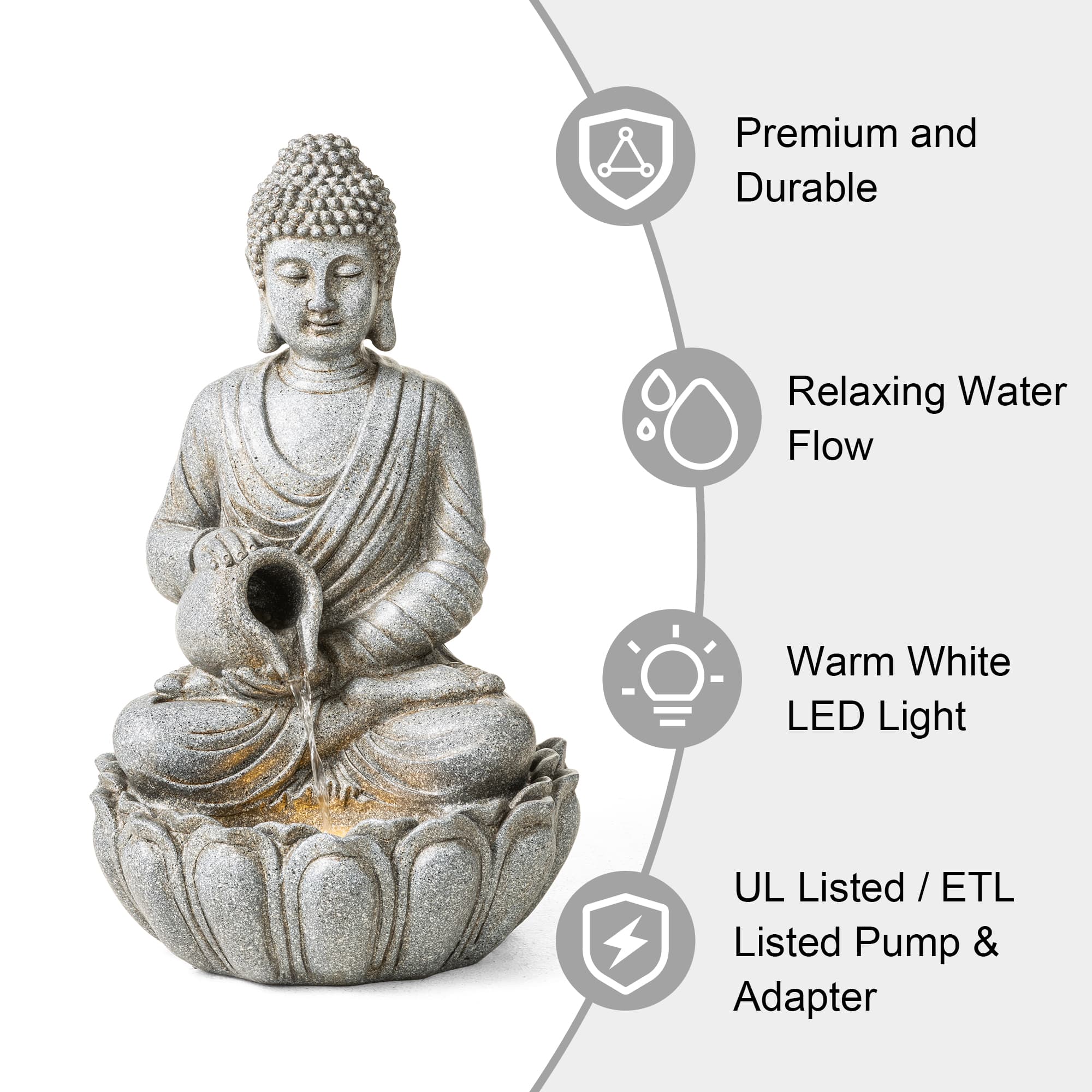 Glitzhome® 20.5" Zen-Style LED Meditating Buddha Outdoor Fountain