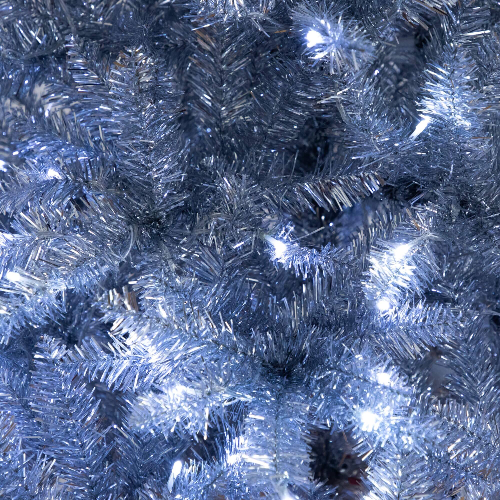 6ft. Pre-Lit Silver Tinsel Artificial Christmas Tree, Cool White Lights
