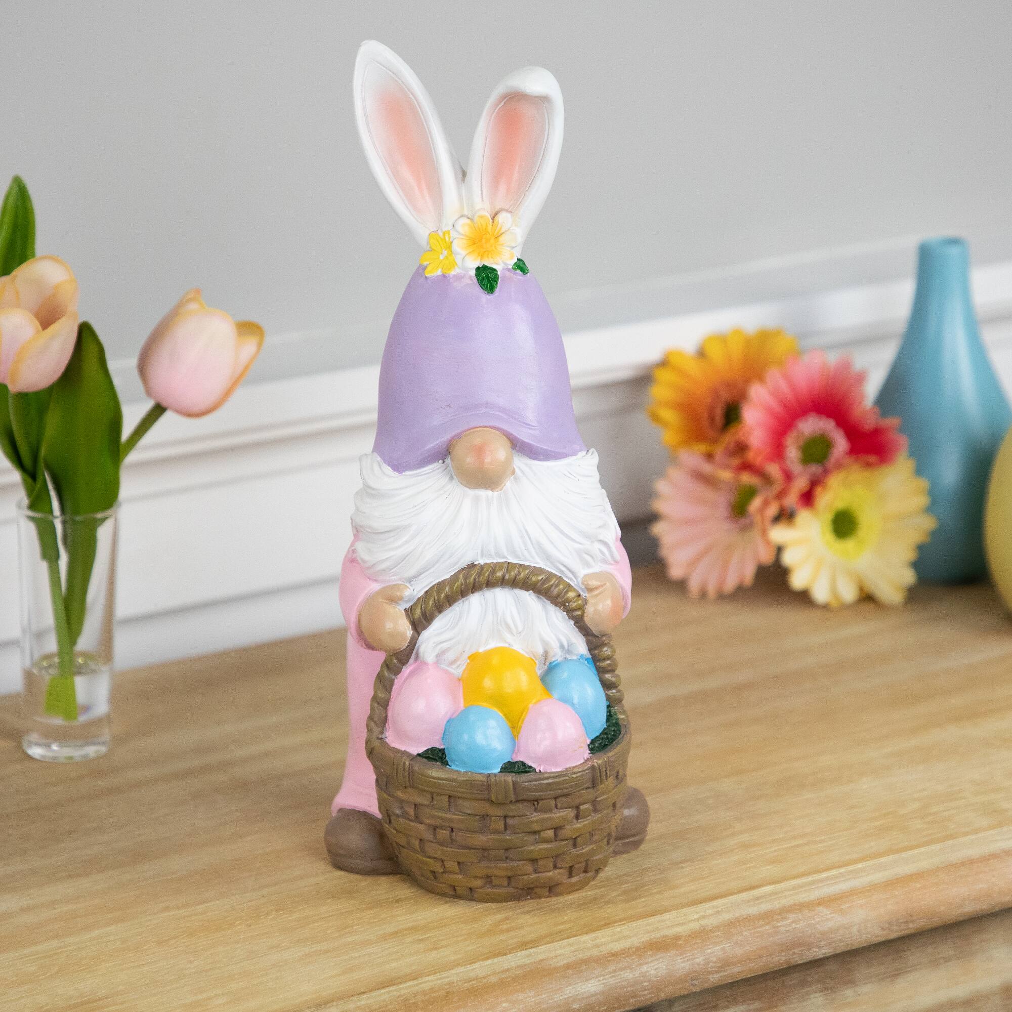 11.5" Easter Bunny Gnome with Egg Basket Figurine