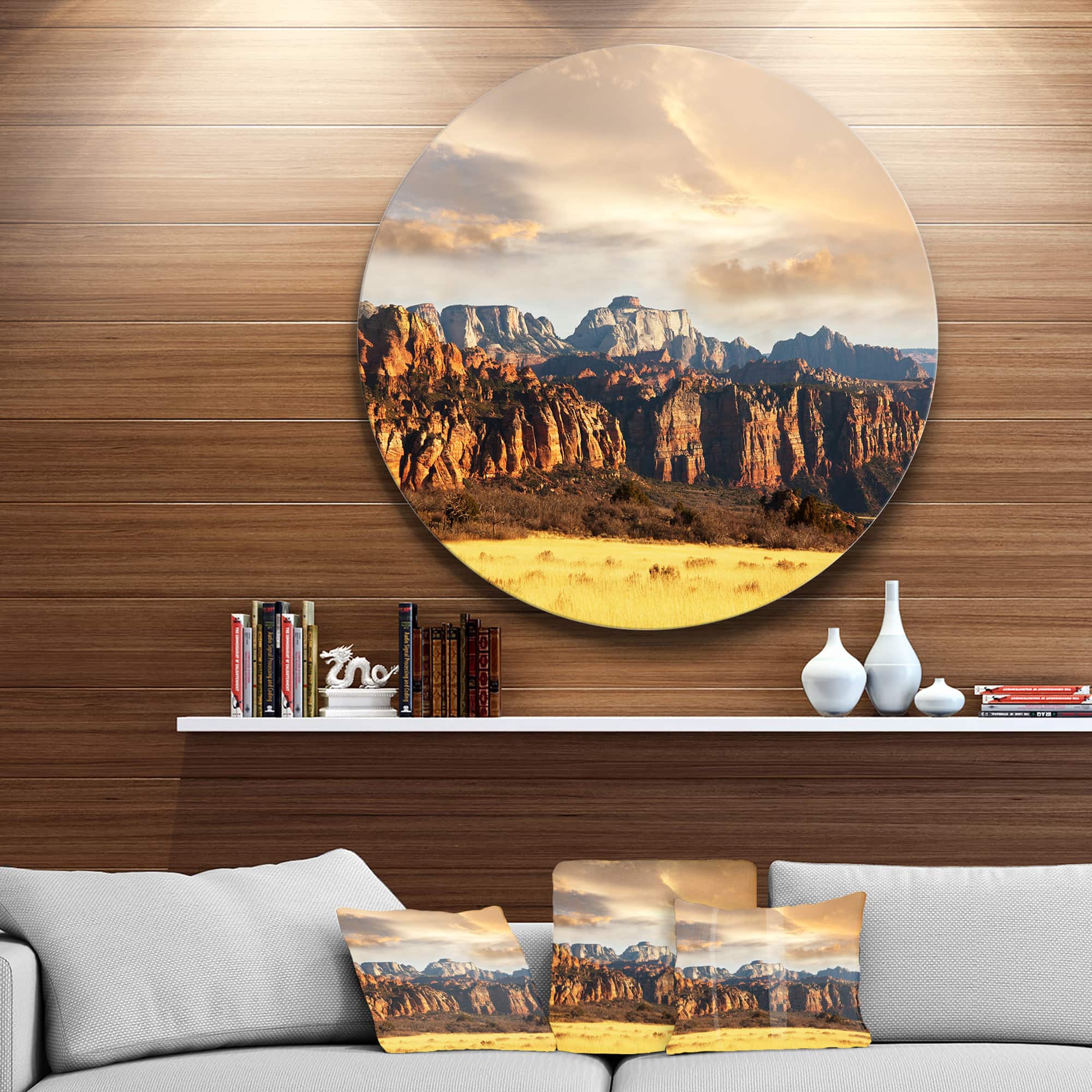 Designart - Zion National Park Utah Usa' Oversized Landscape Metal Circle Wall Art