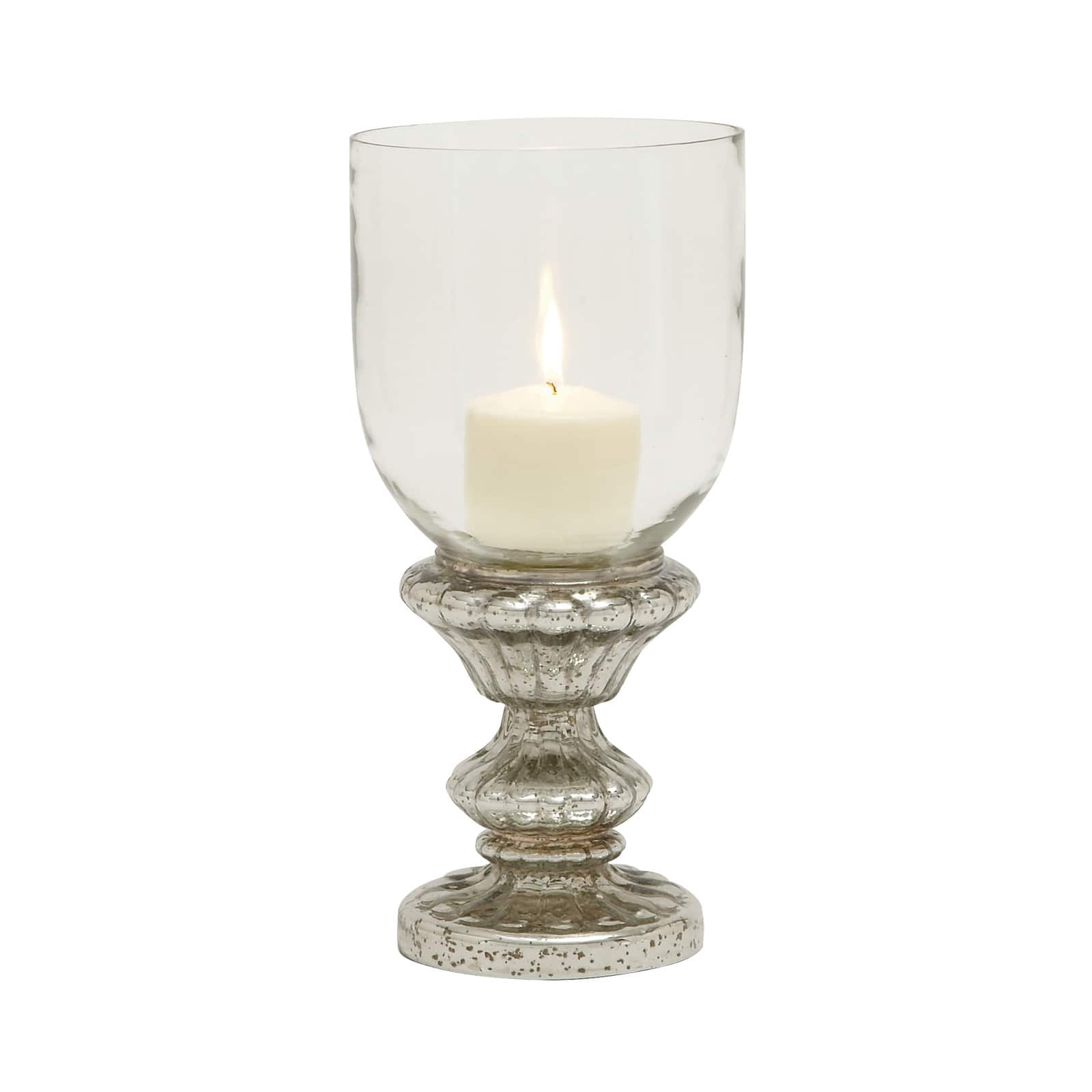14&#x22; Silver Glass Traditional Candle Holder