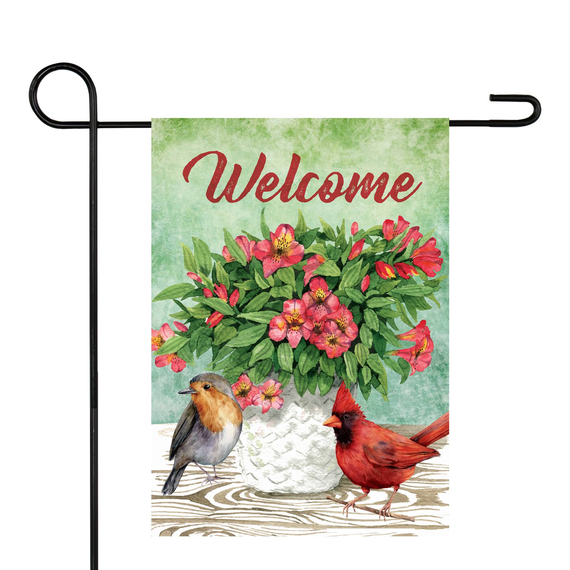 Welcome Cardinal Bird & Spring Bouquet Flag