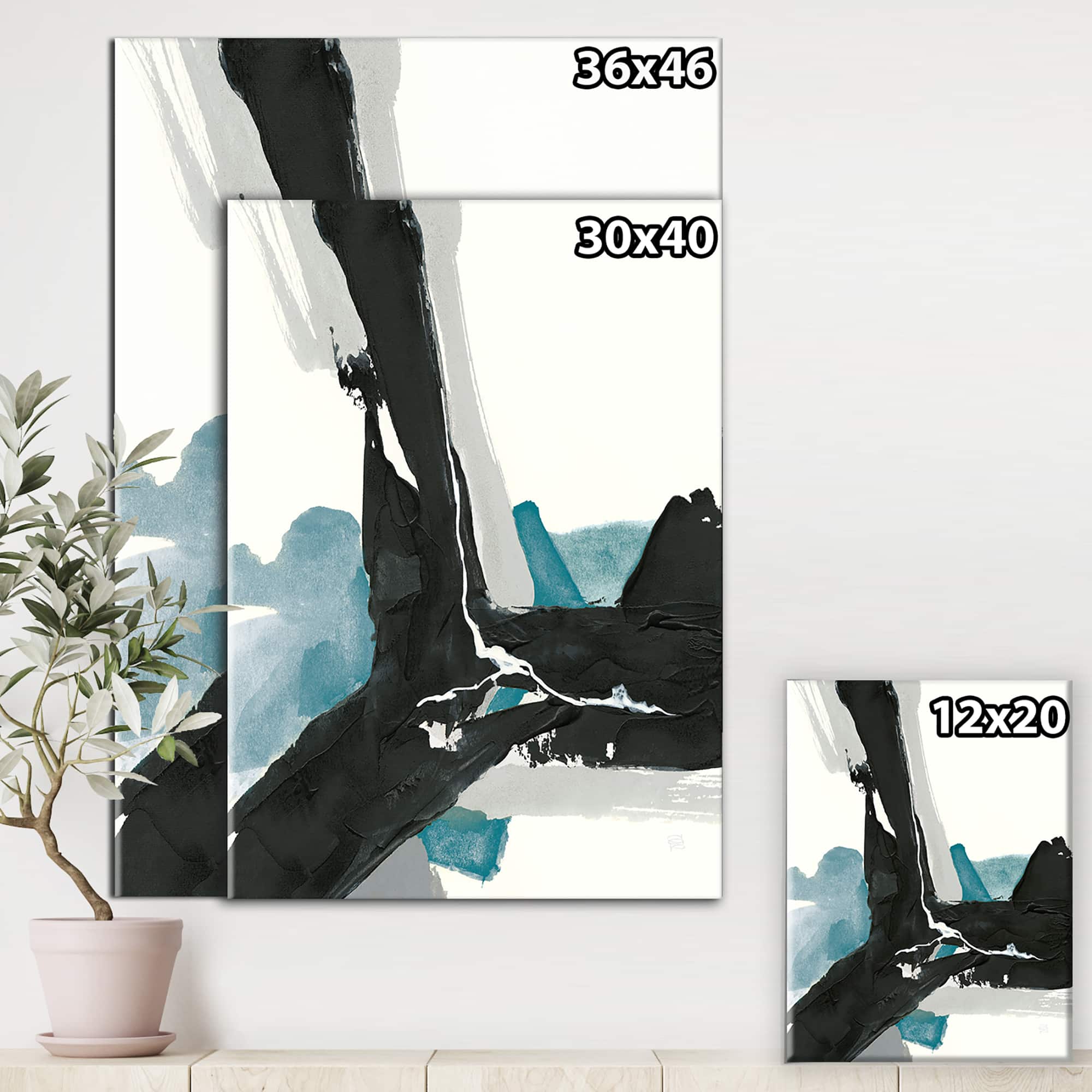 Designart - Geometric Black and Teal III - Modern & Contemporary Canvas Artwork