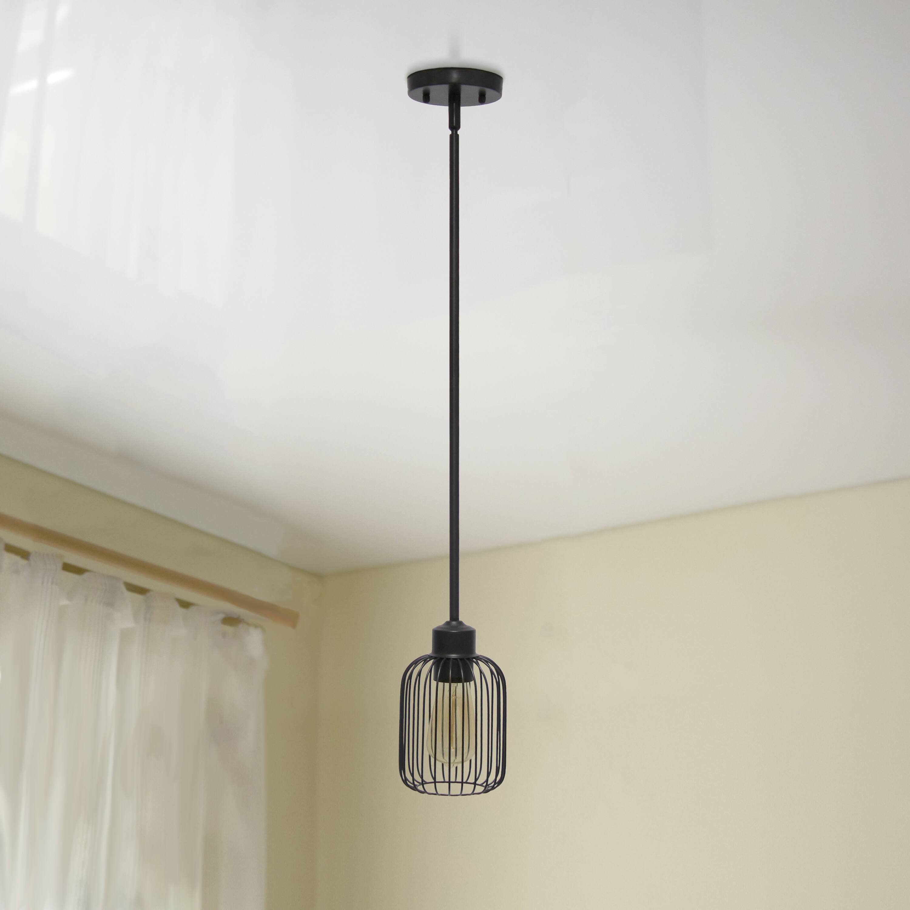 Lalia Home Ironhouse 7&#x22; Black 1-Light Metal Caged Mini Pendant