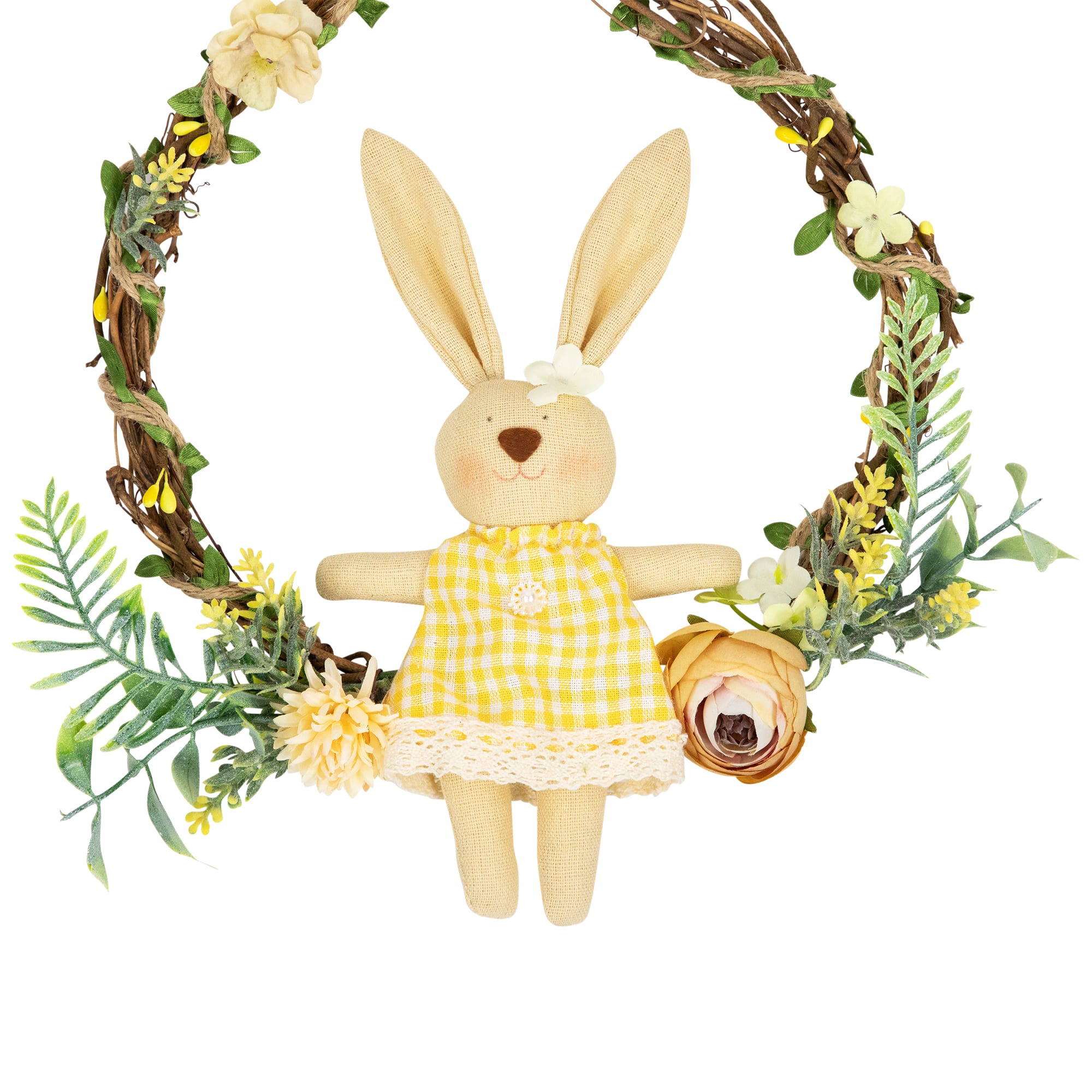 10&#x22; Bunny with Flowers Artificial Easter Twig Wreath