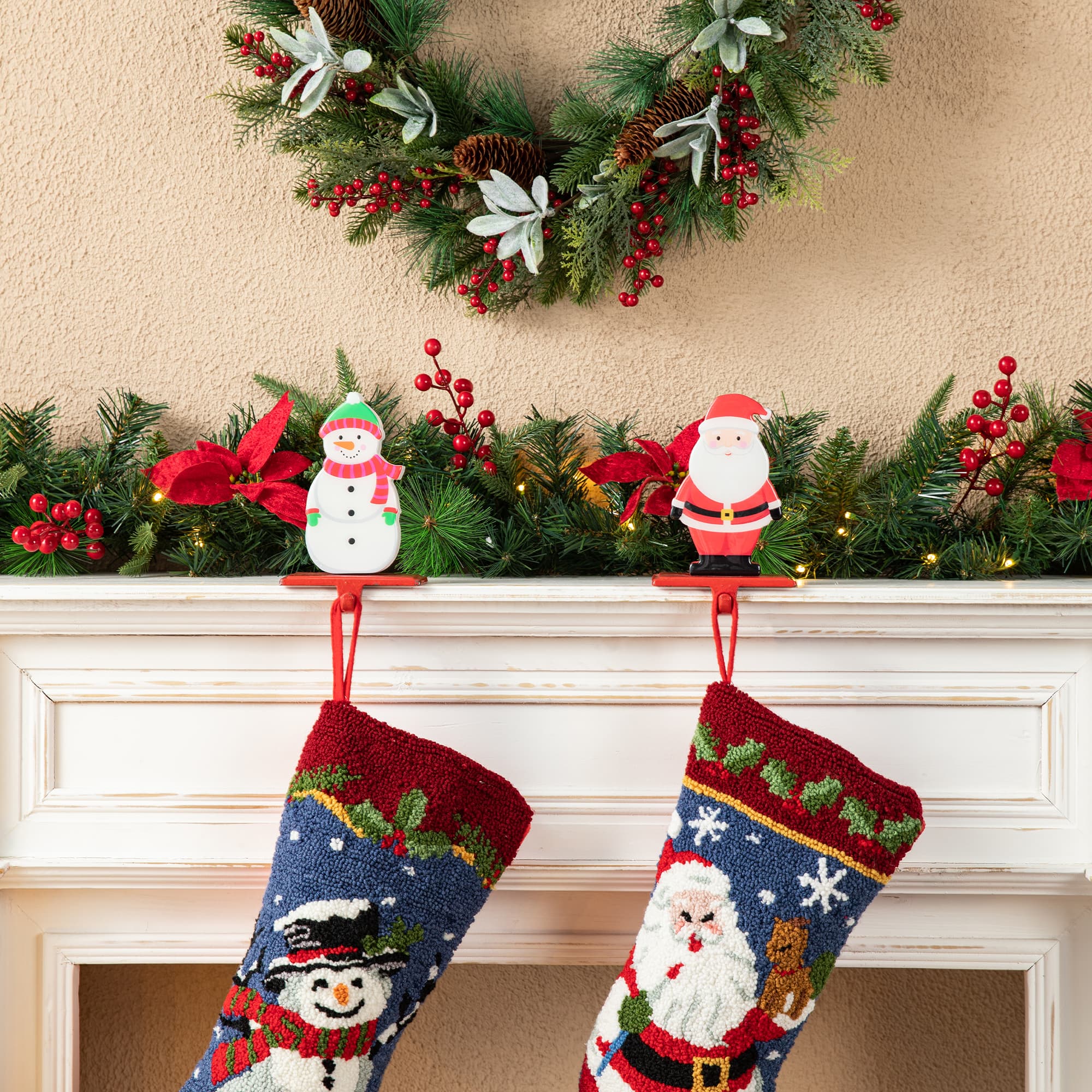 Glitzhome&#xAE; 6.5&#x22; Christmas Santa &#x26; Snowman Stocking Holder Set