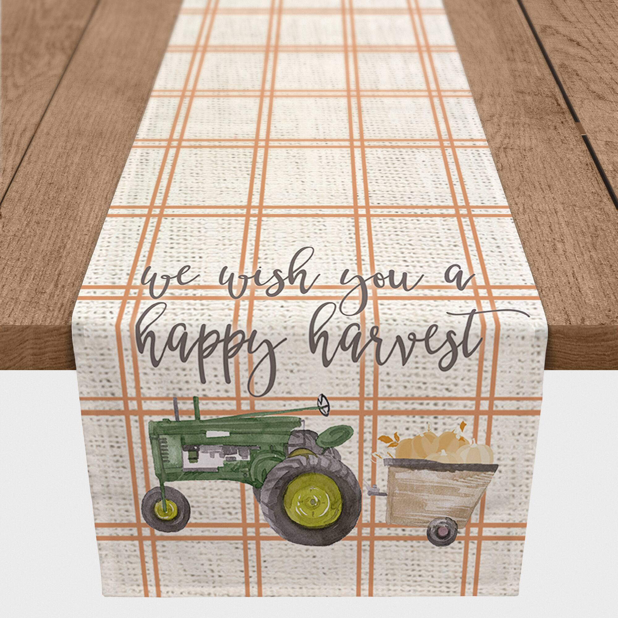 90&#x22; Green Tractor Harvest Table Runner 
