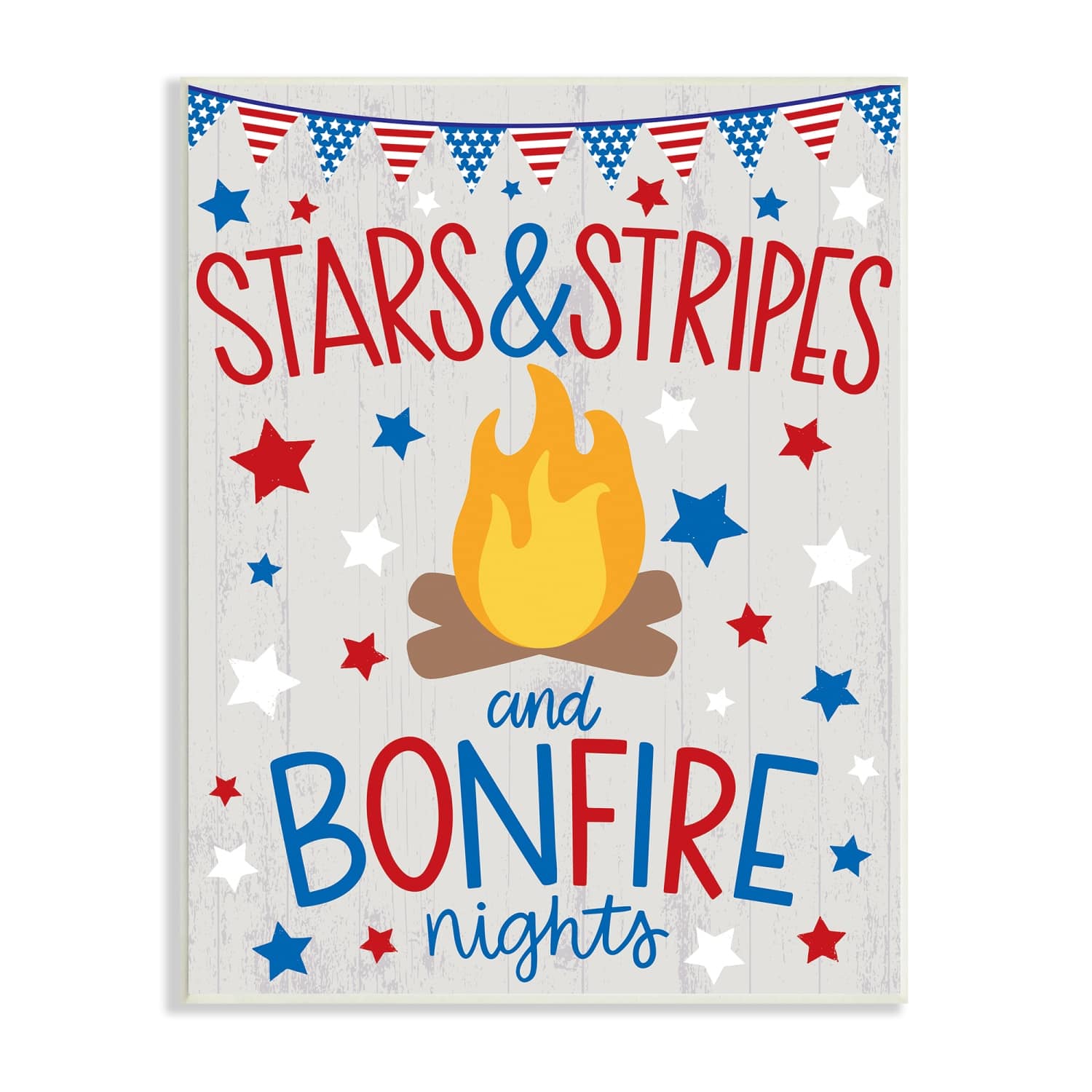 Stupell Industries Stars Stripes and Bonfire Phrase Nights Americana Pride Wall Plaque Art