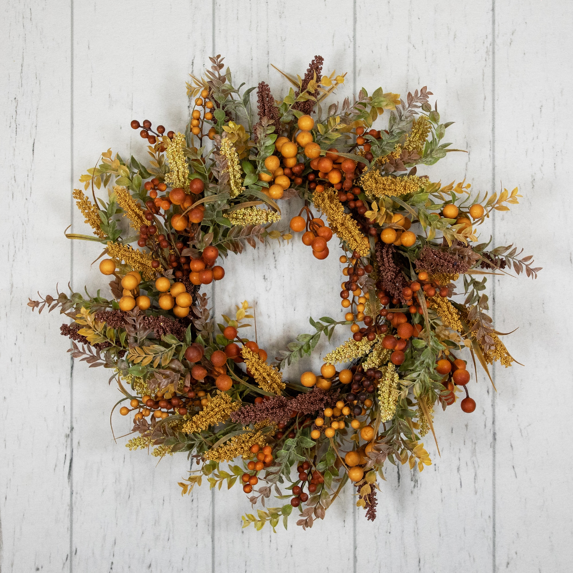 24&#x22; Real Touch&#x2122;&#xFE0F; Mixed Foliage &#x26; Berries Fall Harvest Wreath