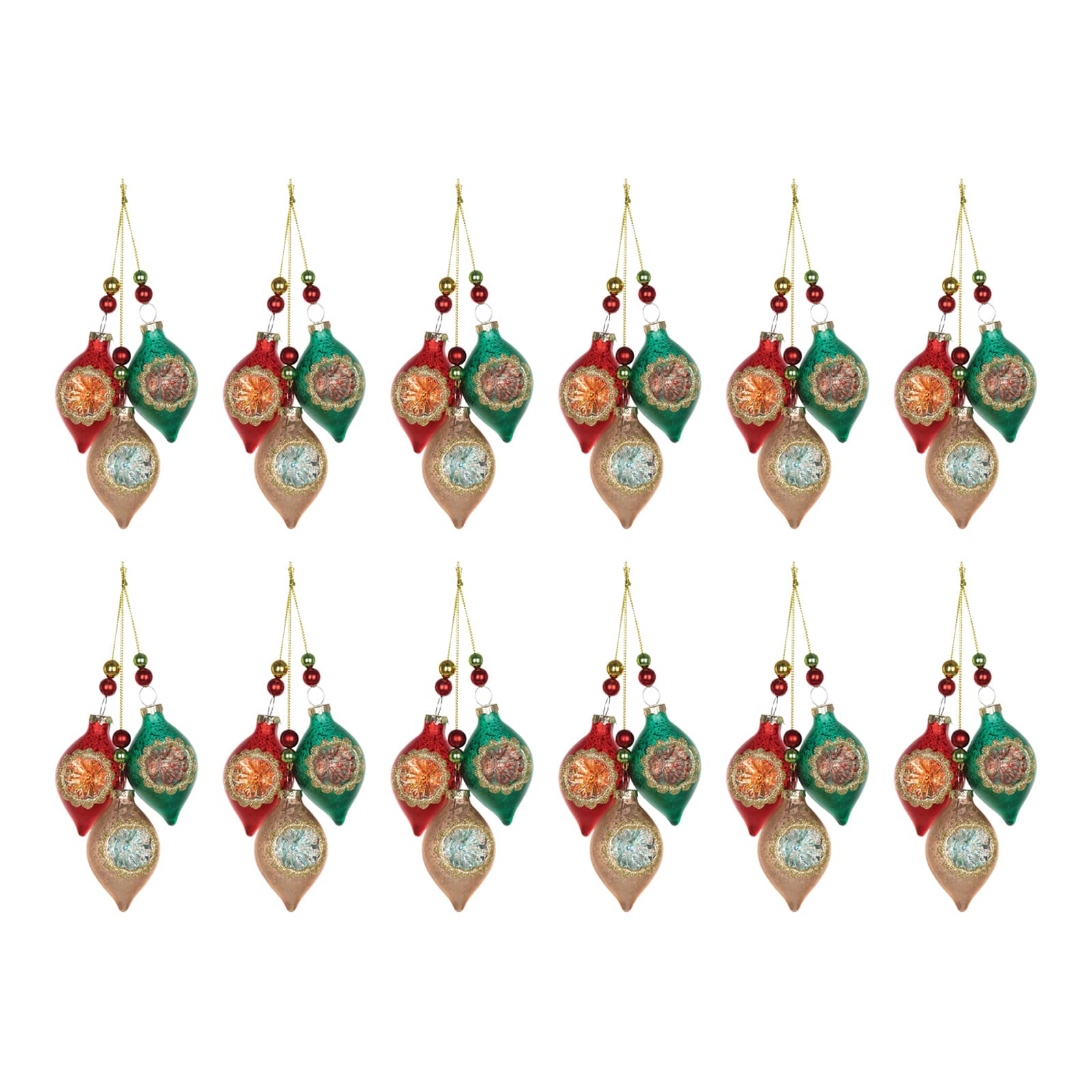 12ct. 10.5&#x22; Glass Reflector Ornament Drop Set