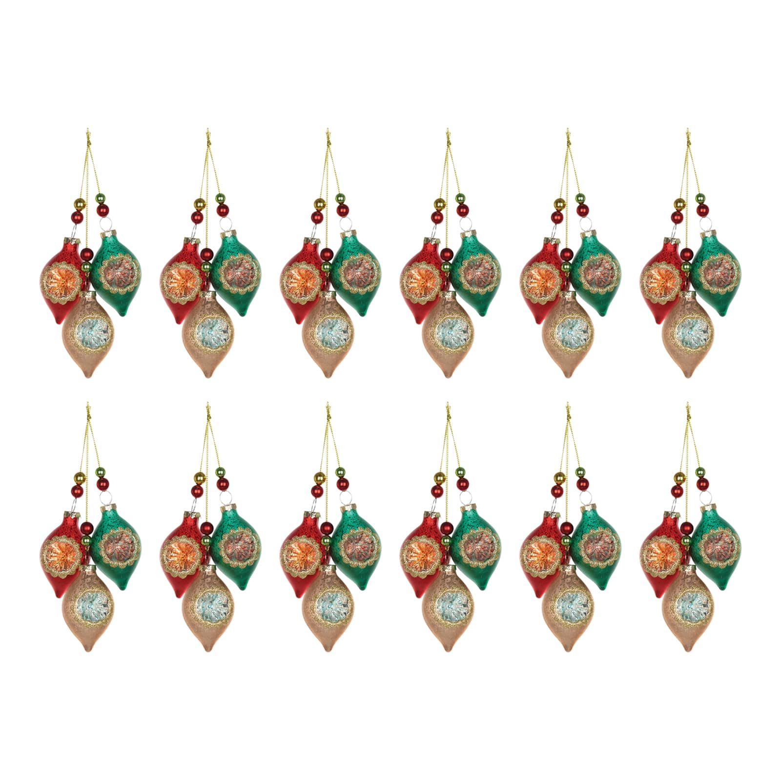 12ct. 10.5&#x22; Glass Reflector Ornament Drop Set