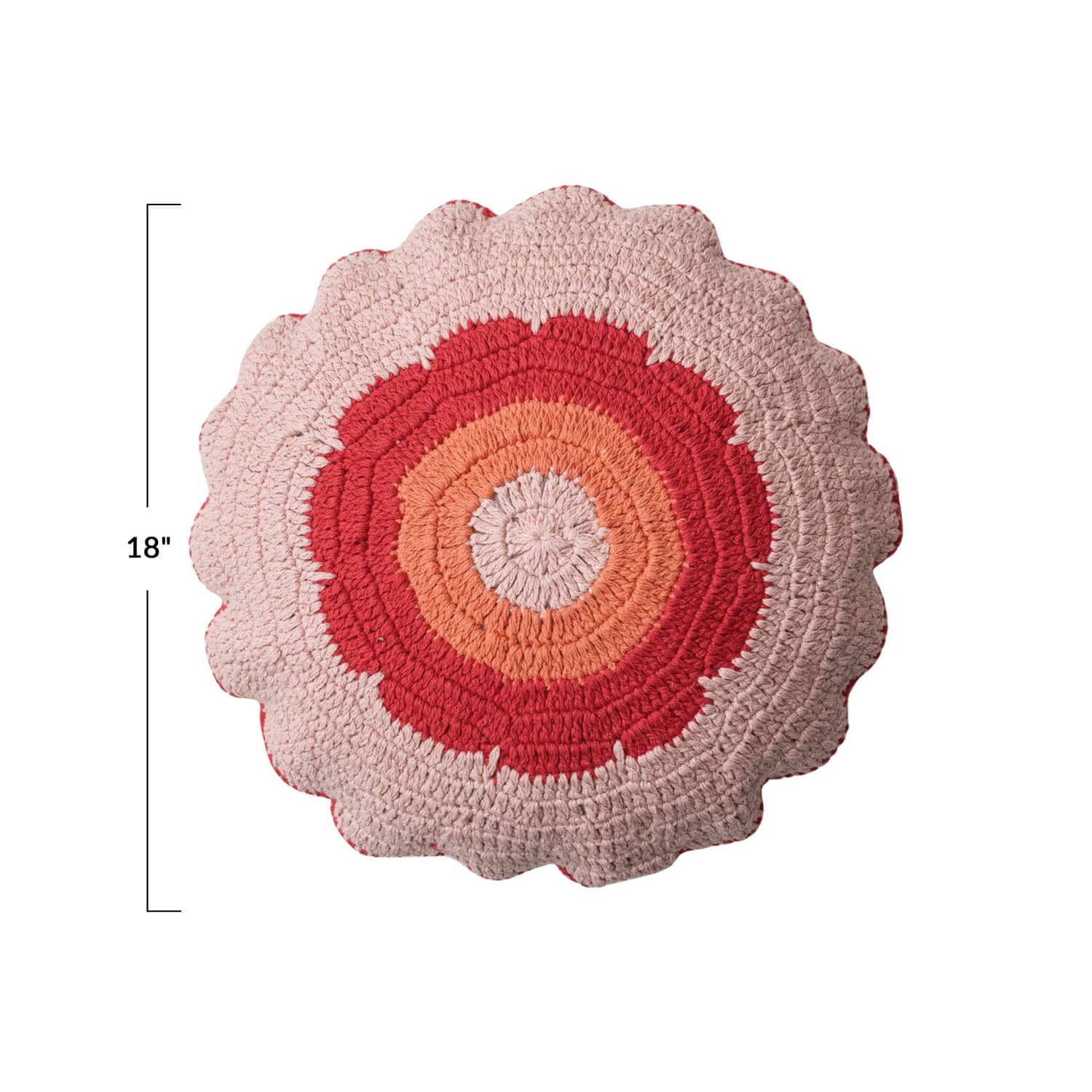 Hello Honey&#xAE; 18&#x22; Pink &#x26; Orange Crocheted Pillow with Scalloped Edge