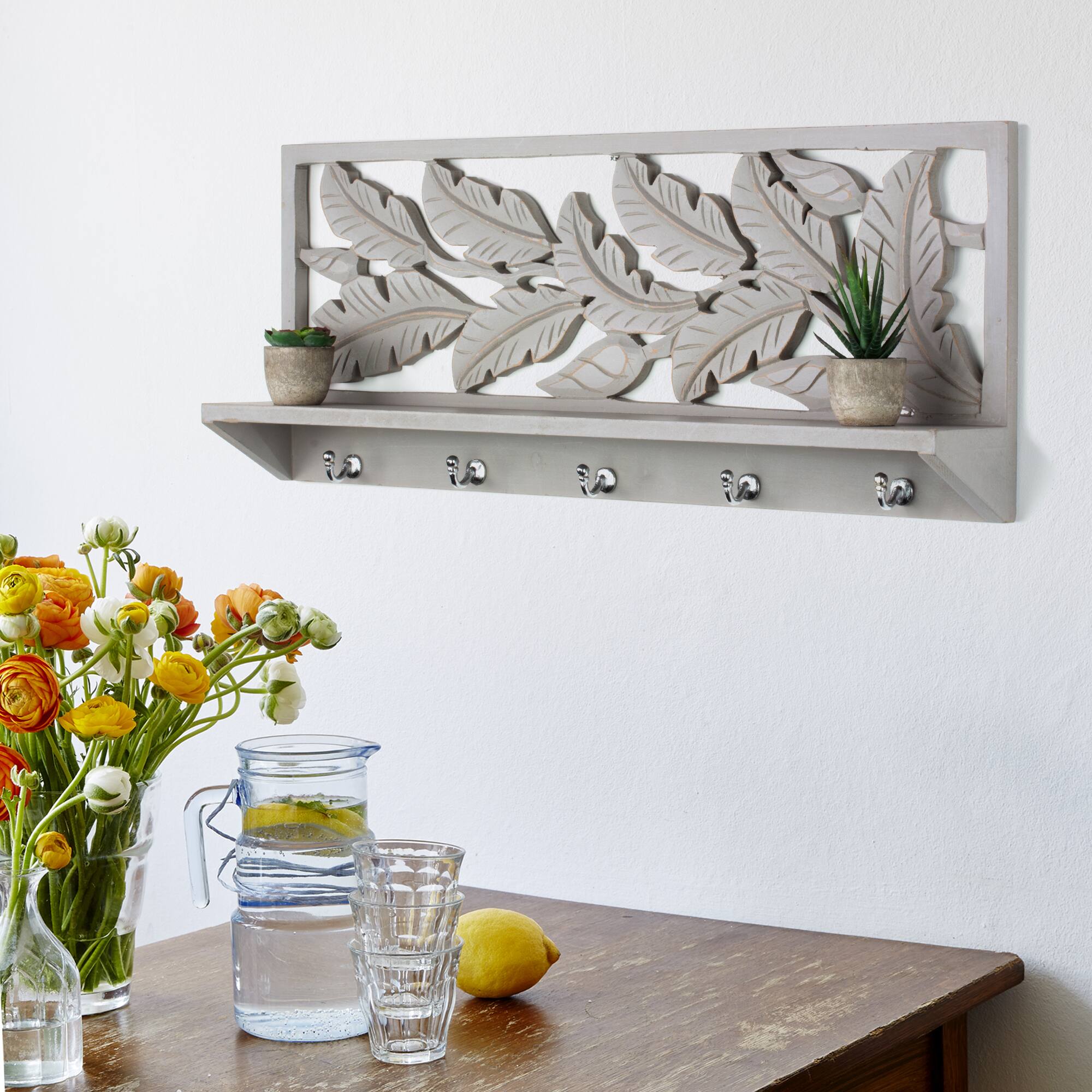 30&#x22; Dove Gray Hand-Carved Floating Wall Shelf