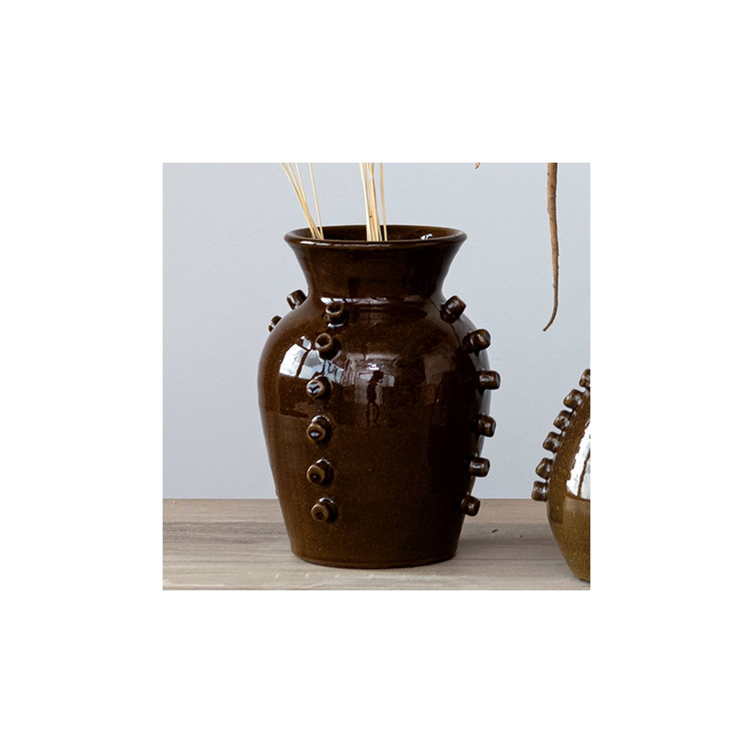 Hello Honey&#xAE; 10.25&#x22; Brown Terra Cotta Vase with Hobnails
