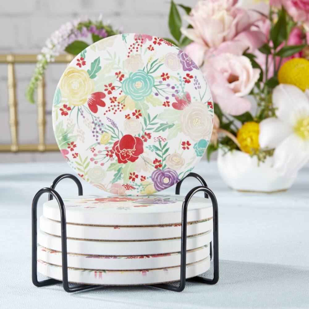 Kate Aspen&#xAE; Garden Blooms Ceramic Coasters with Holder, 6ct.