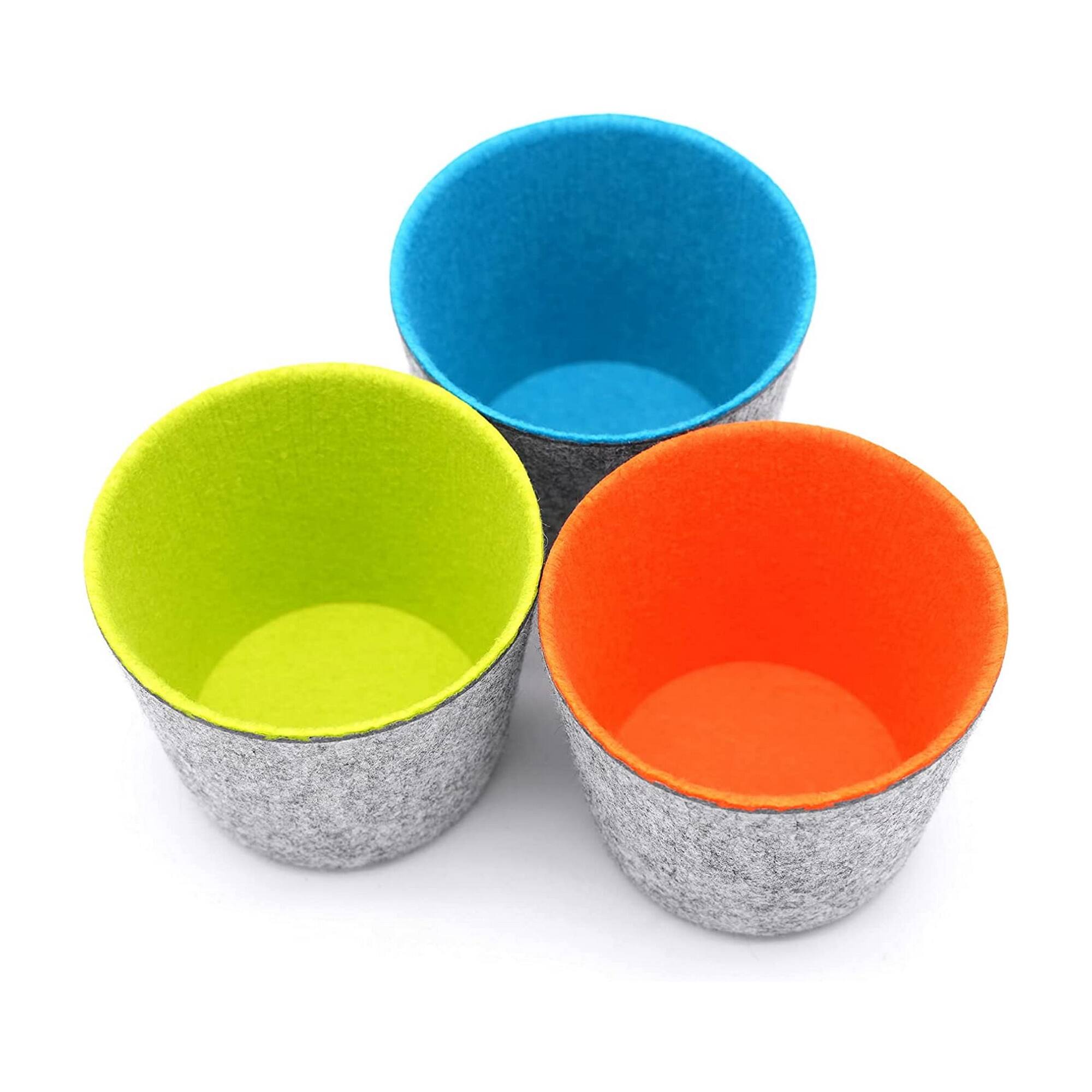 Welaxy Felt 3 Piece Orange, Green & Turquoise Storage Cups
