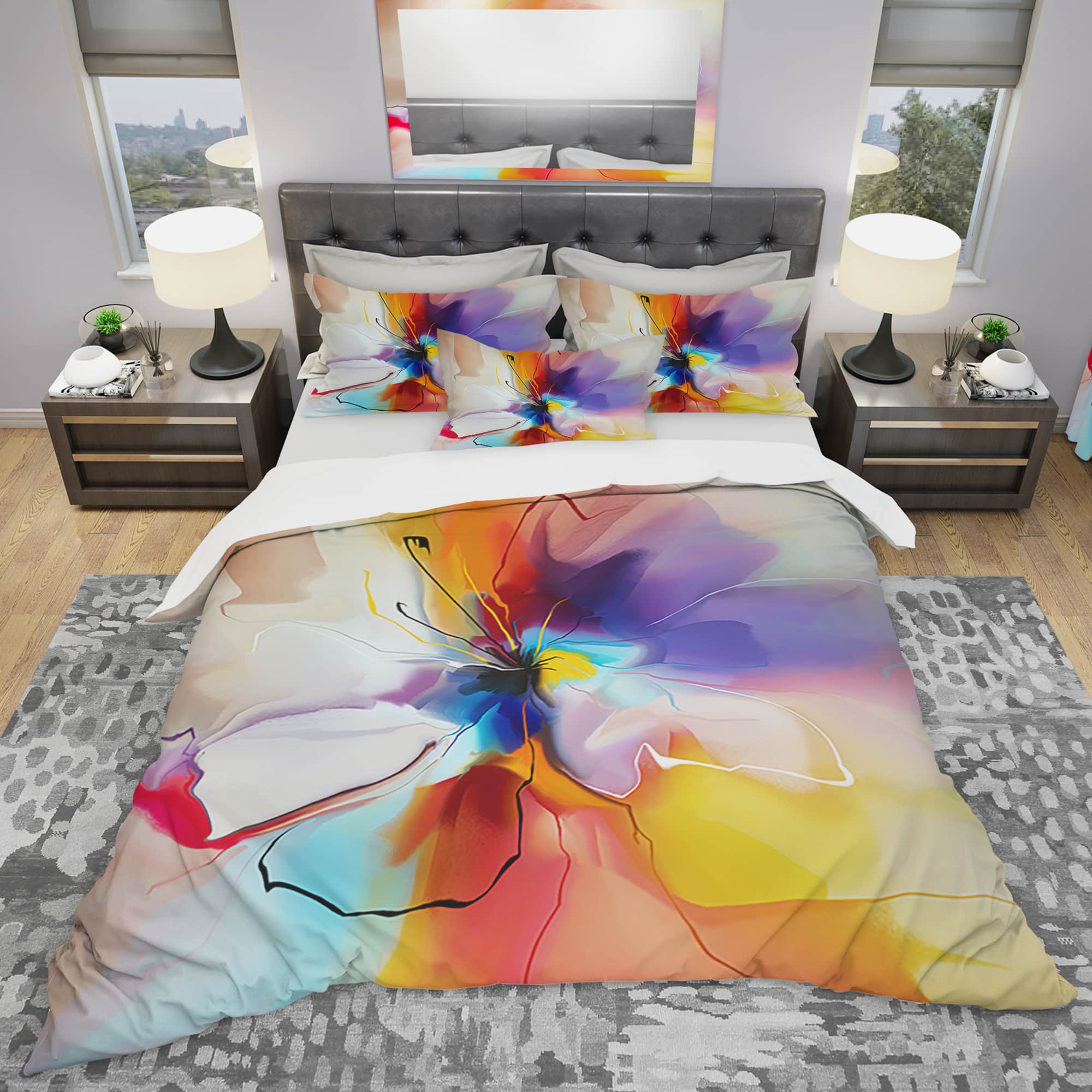 Designart &#x27;Creative Flower in Multiple Colors&#x27; Modern &#x26; Contemporary Bedding Set - Duvet Cover &#x26; Shams