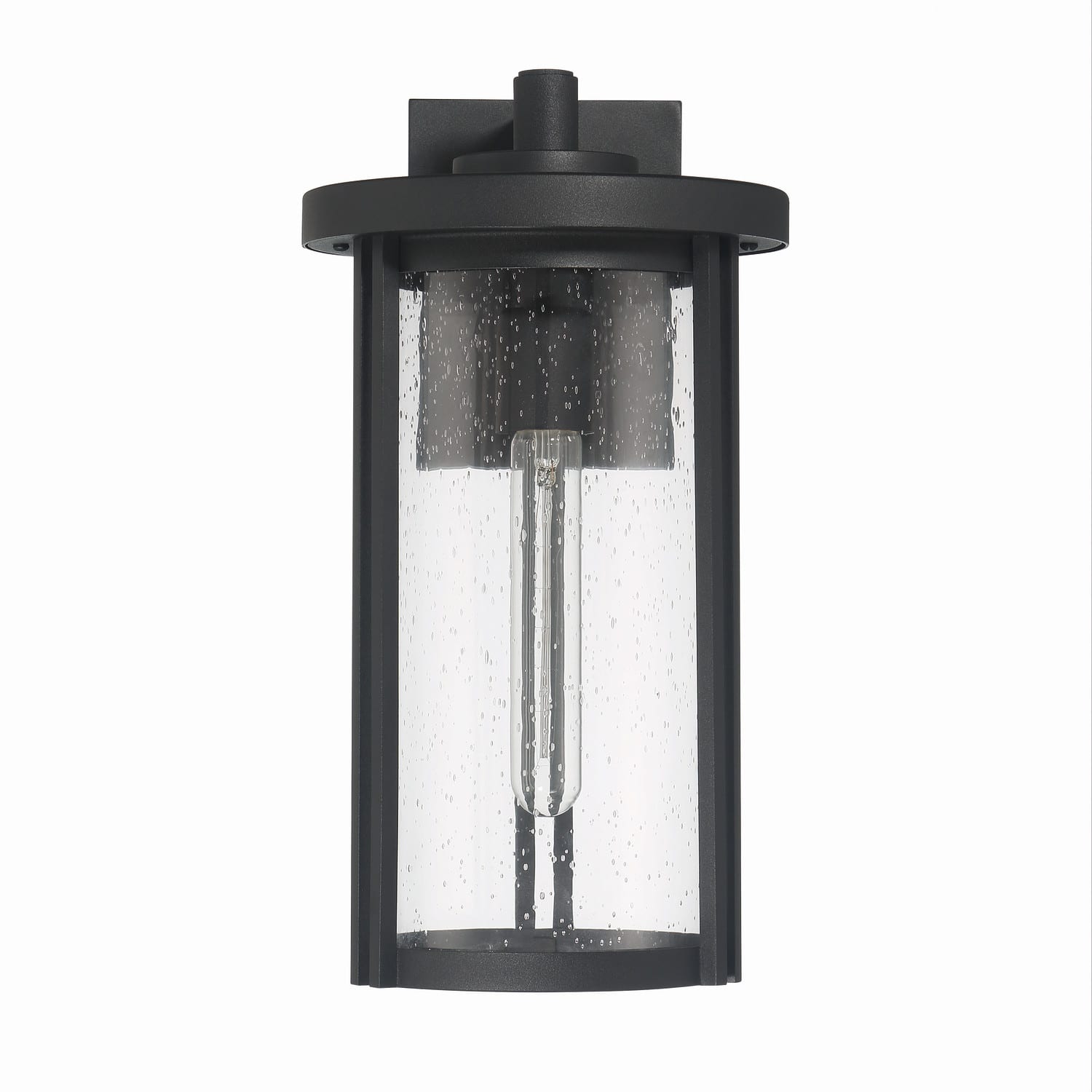 Maude Matte Black Modern Cylindrical Metal &#x26; Glass Wall Mounted Outdoor Wall Light