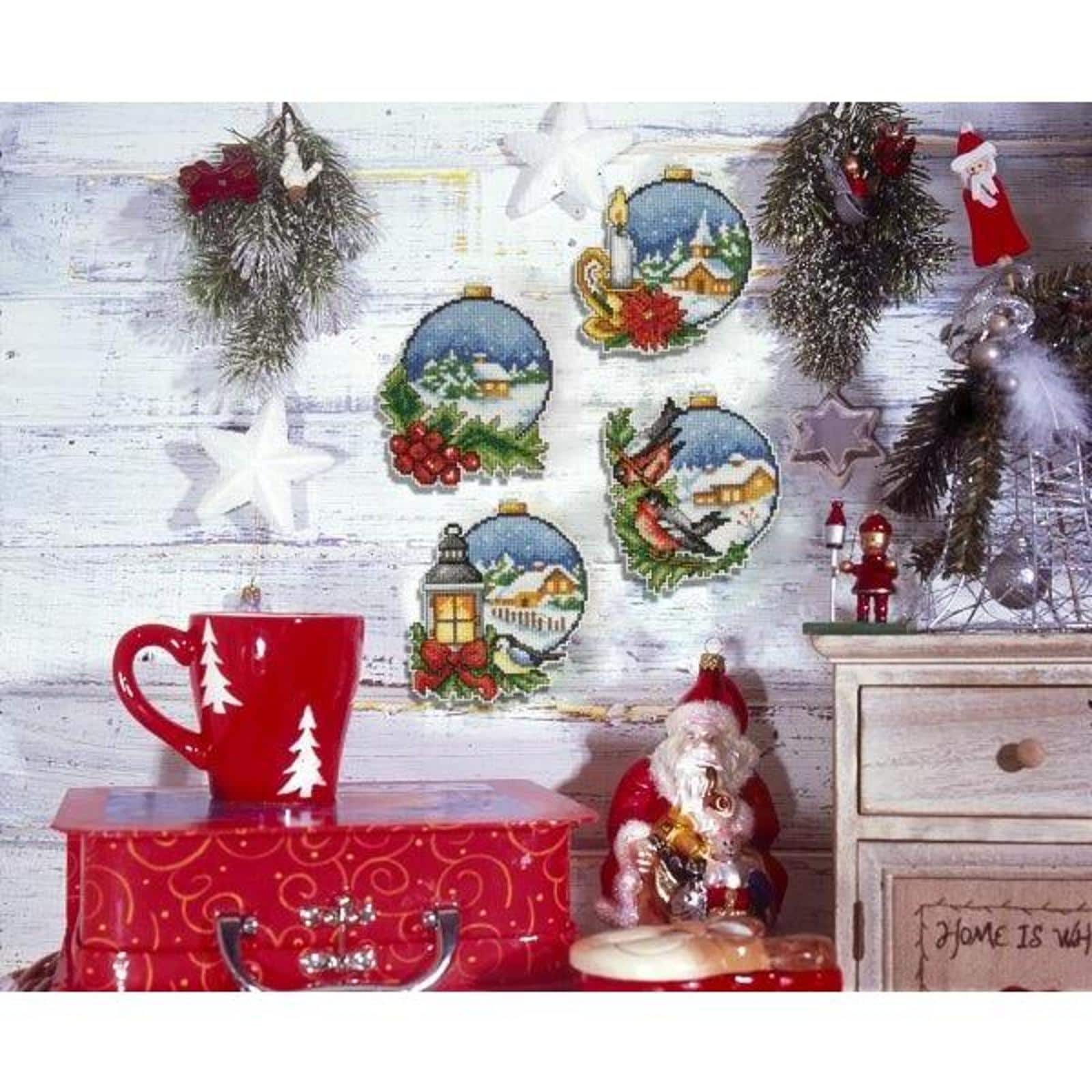 Orchidea Plastic Canvas Counted Cross Stitch Kit With Plastic Canvas Christmas Balls Set of 4 Designs