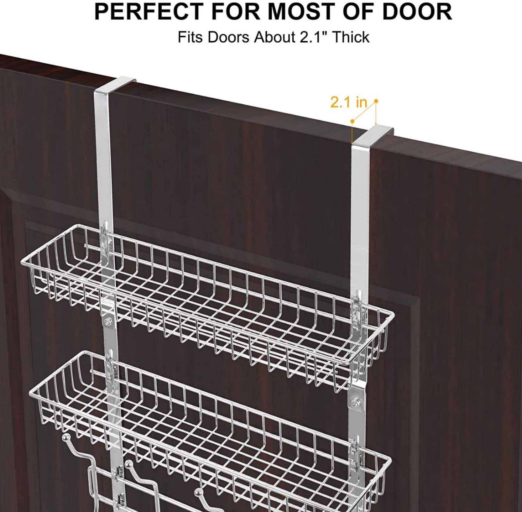 NEX&#x2122; 24&#x22; Silver Over the Door Basket Rack with Hooks