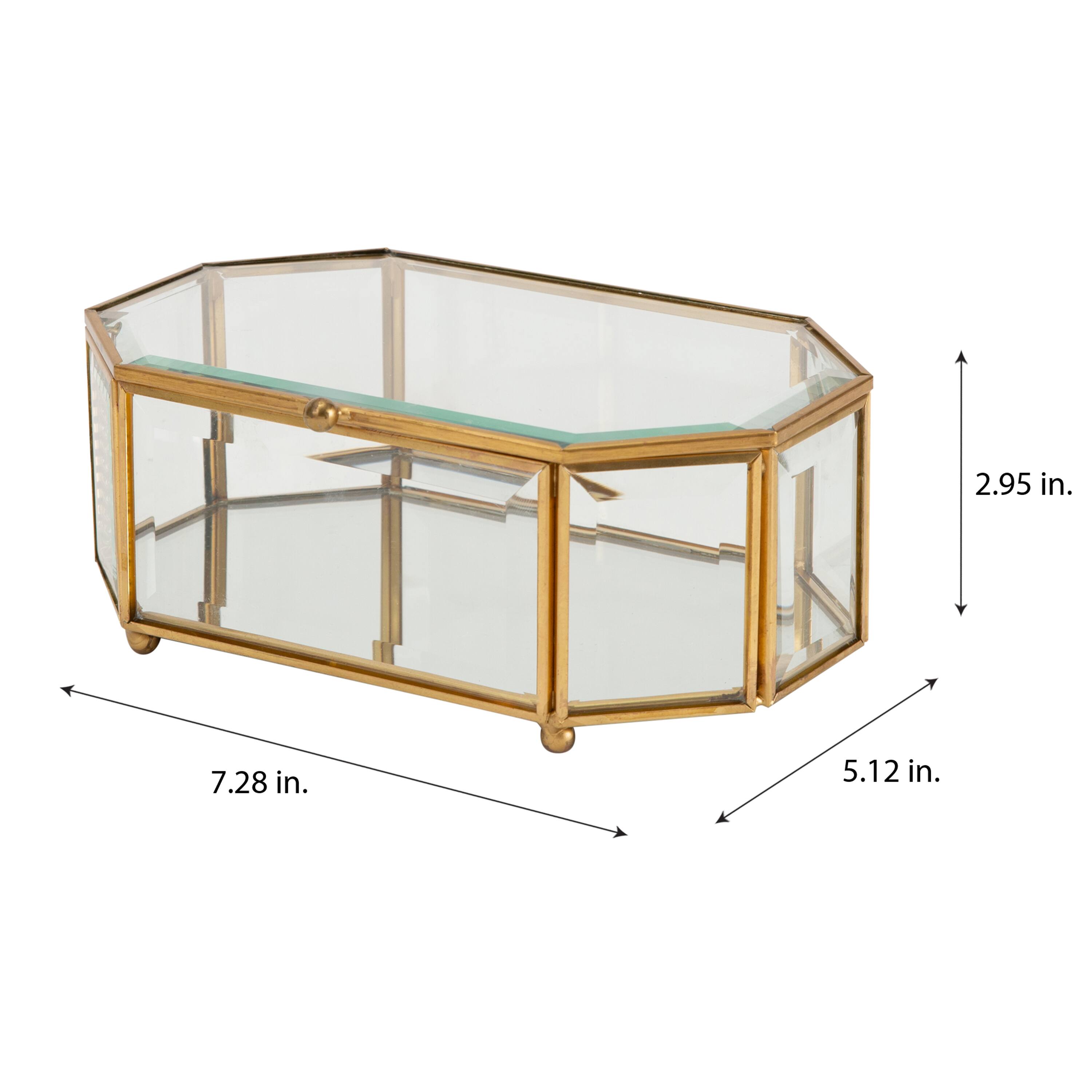 Home Details Large Gold Vintage Mirrored Bottom Octagonal Glass Keepsake Box