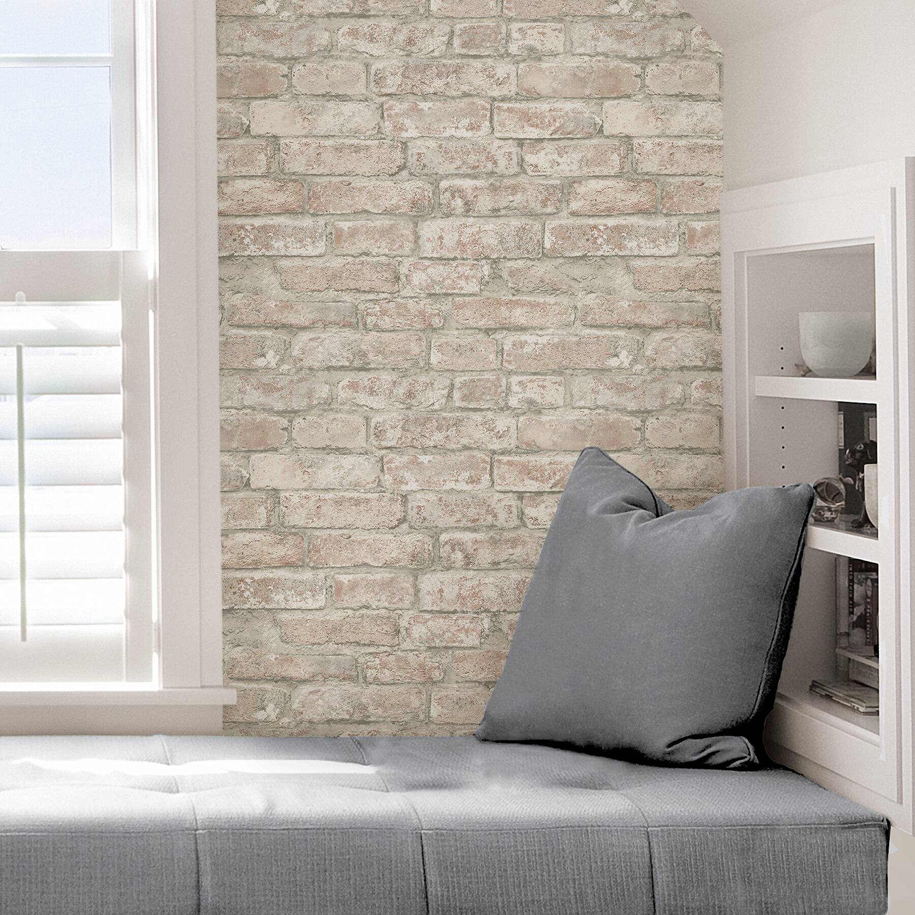 InHome White Washed Denver Brick Peel &#x26; Stick Wallpaper