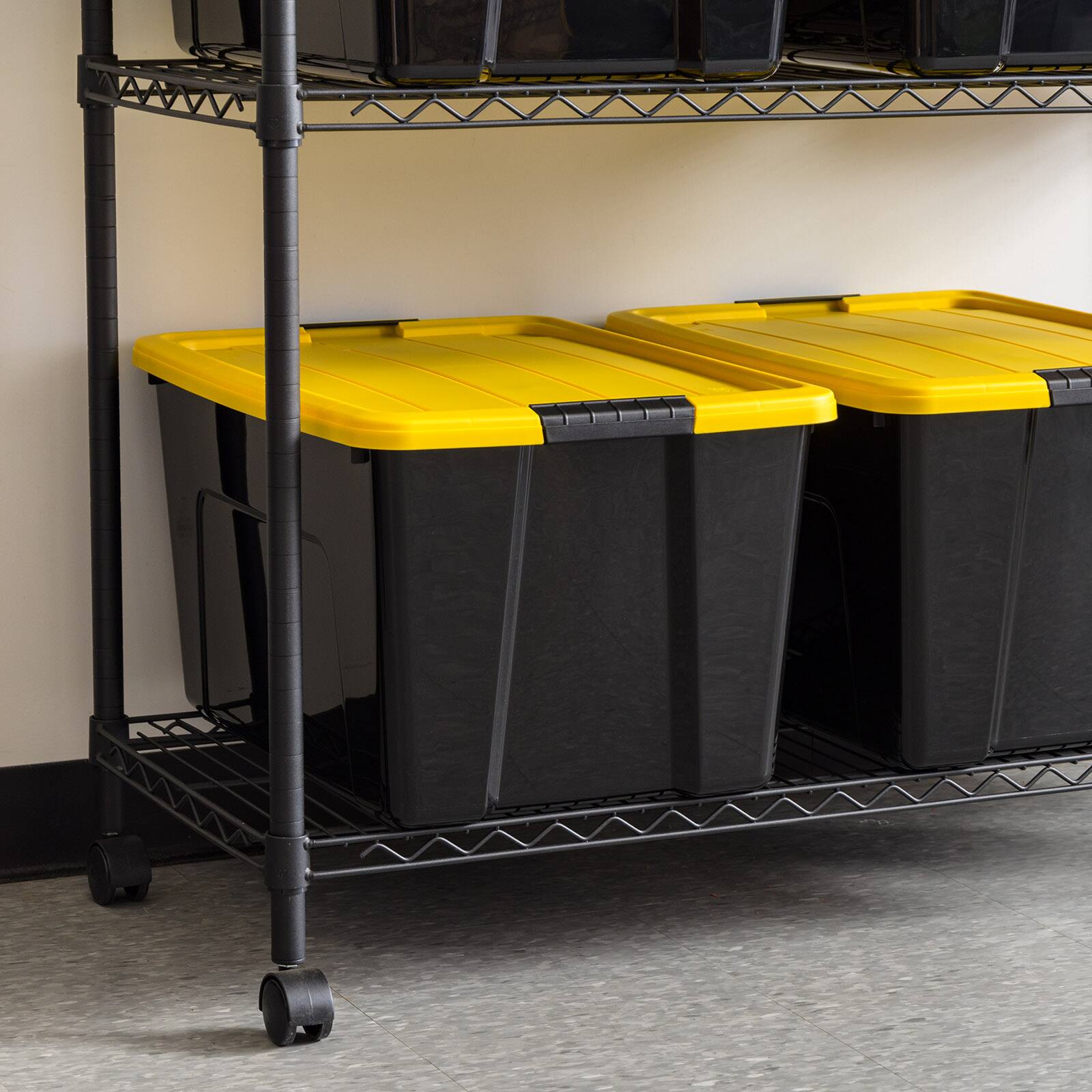IRIS&#xAE; 60qt. Buckled Black Boxes with Yellow Buckle Lids, 6ct.