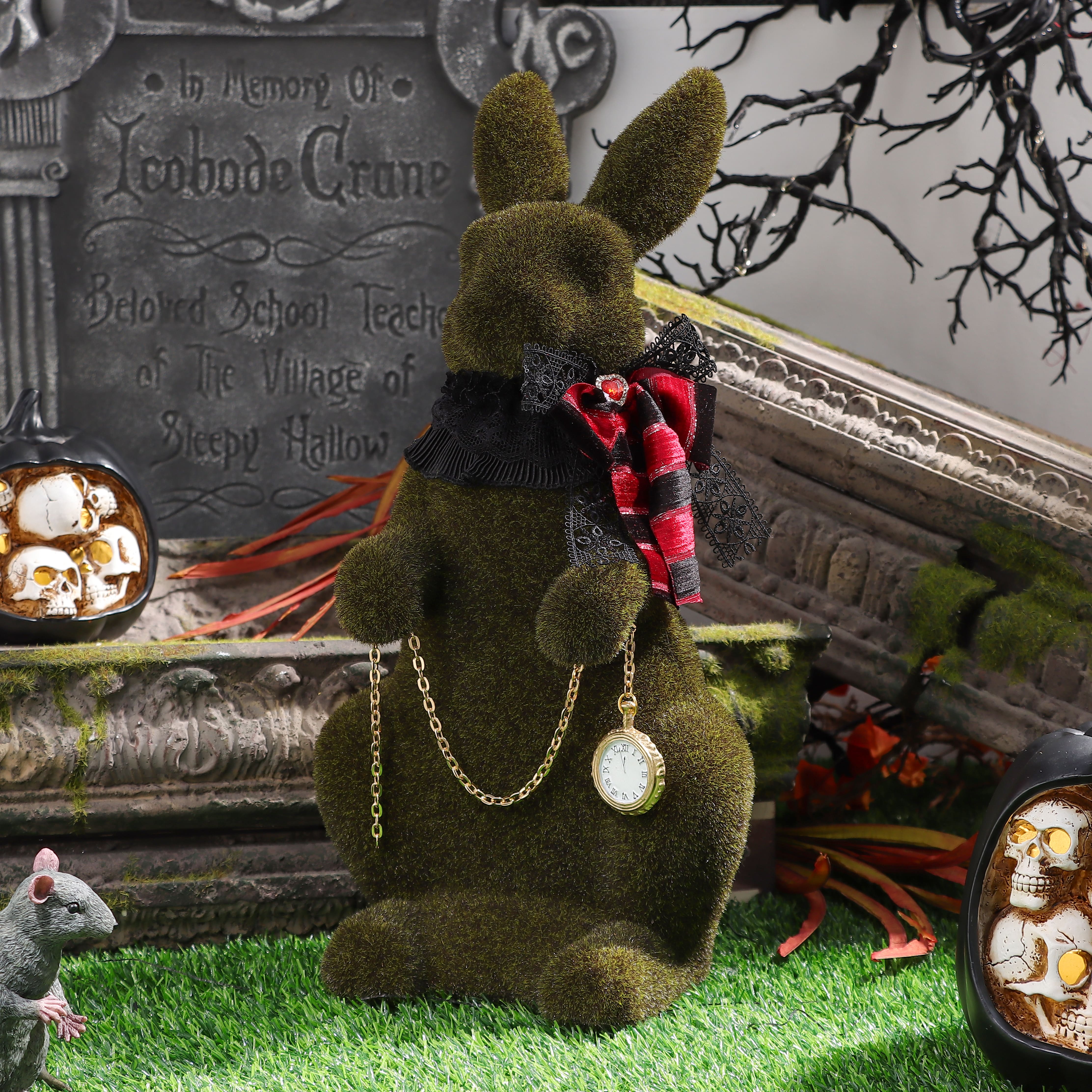 18&#x22; Faux Grass Tabletop Bunny with Scarf &#x26; Pocket Watch by Ashland&#xAE;