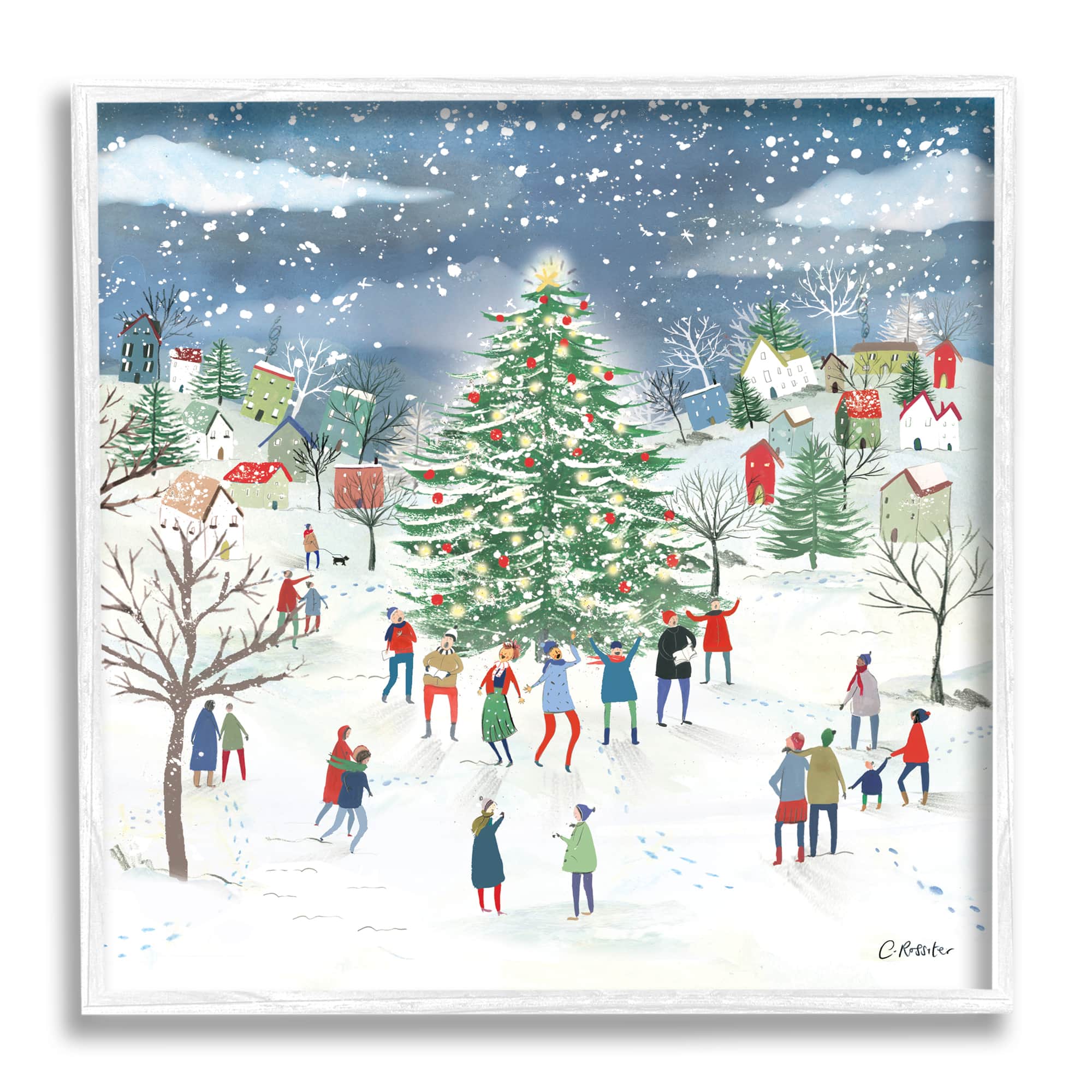 Stupell Industries Town Christmas Tree Celebration Framed Giclee Art