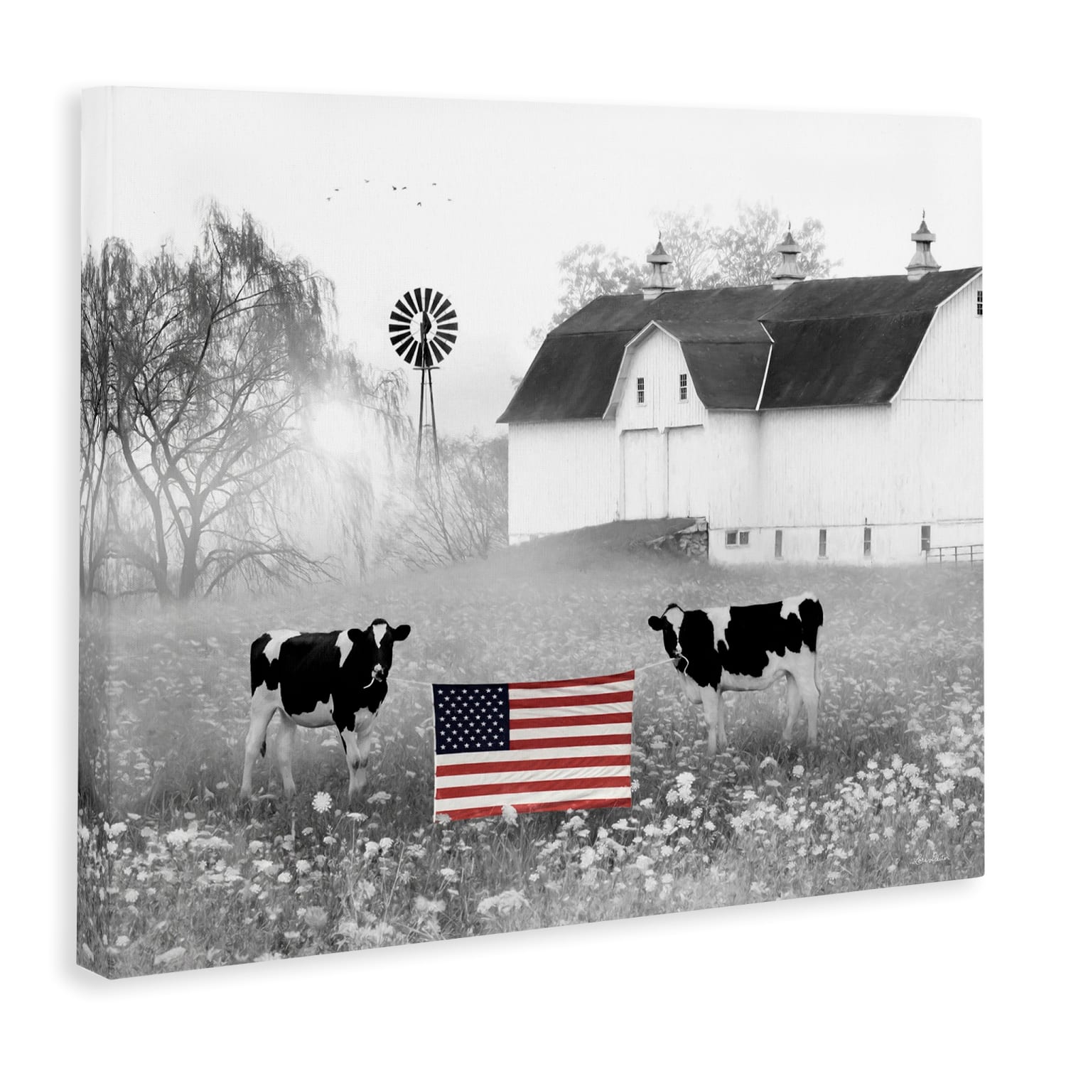 Stupell Industries Americana Barn Country Cows Flag Canvas Wall Art