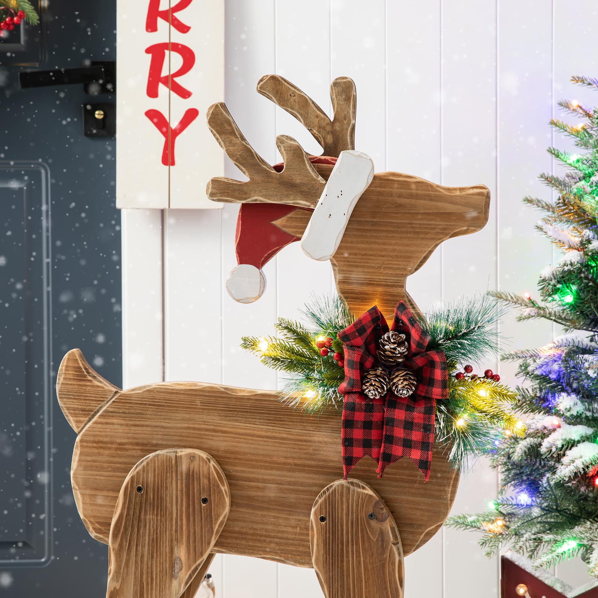 Glitzhome® 36'' Chunky Wood Reindeer Porch Décor