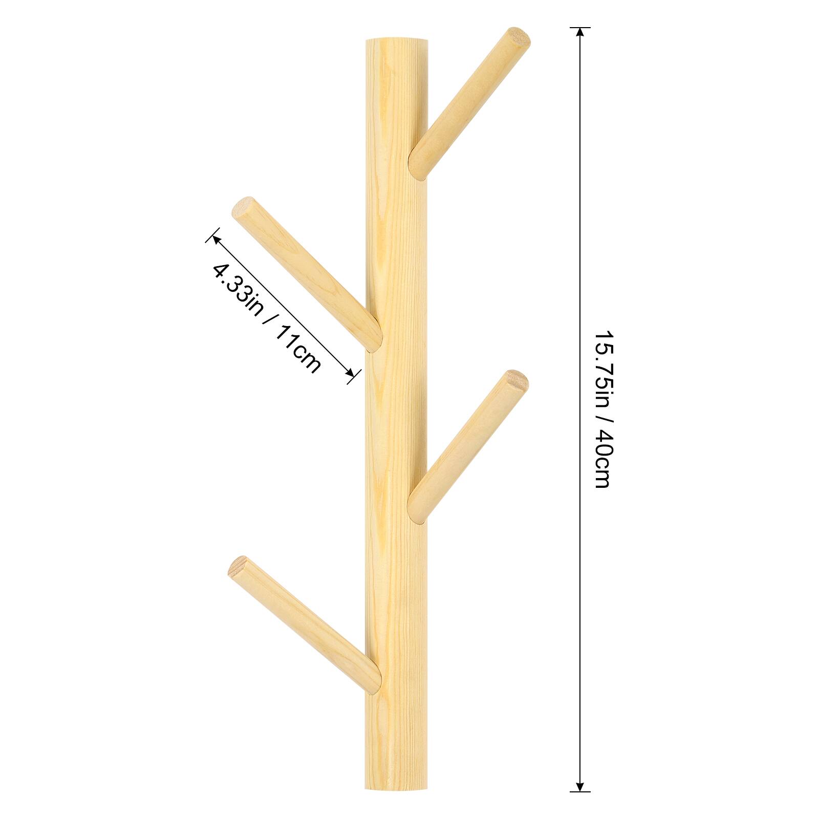 NEX™ 4-Hook Natural Wood Wall Mounted Tree Branch Coat Rack