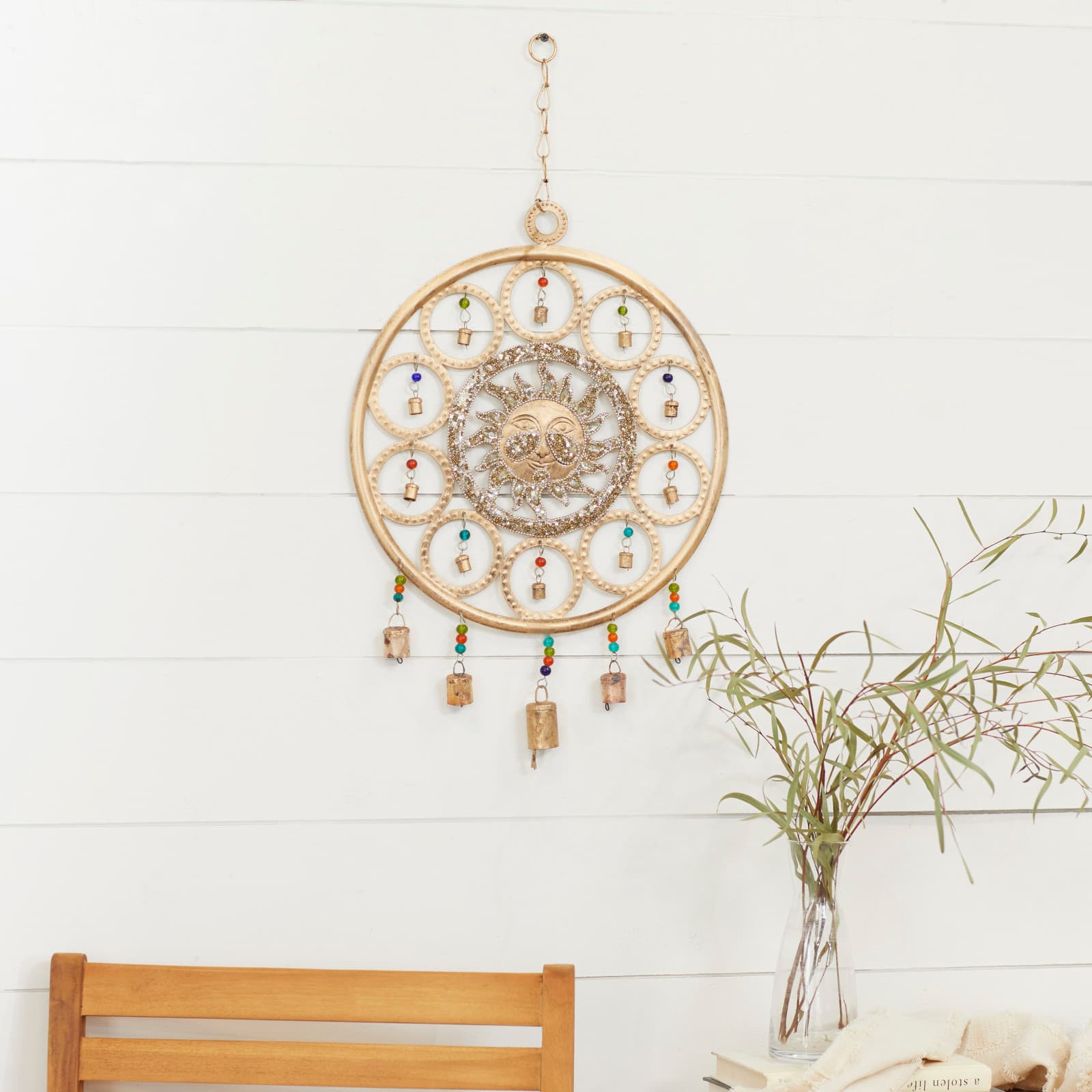 27&#x22; Gold Metal Sun Eclectic Windchime