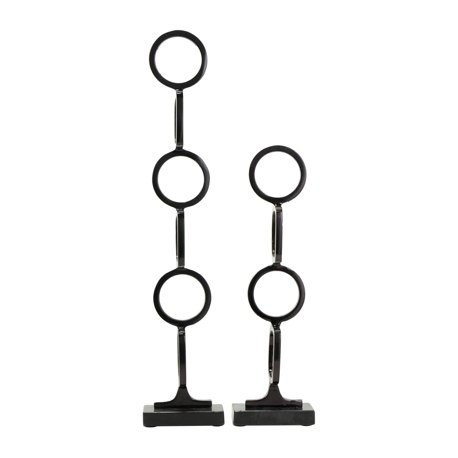 Aluminum Abstract Stacked Geometric Rings Sculpture with Marble Base Set