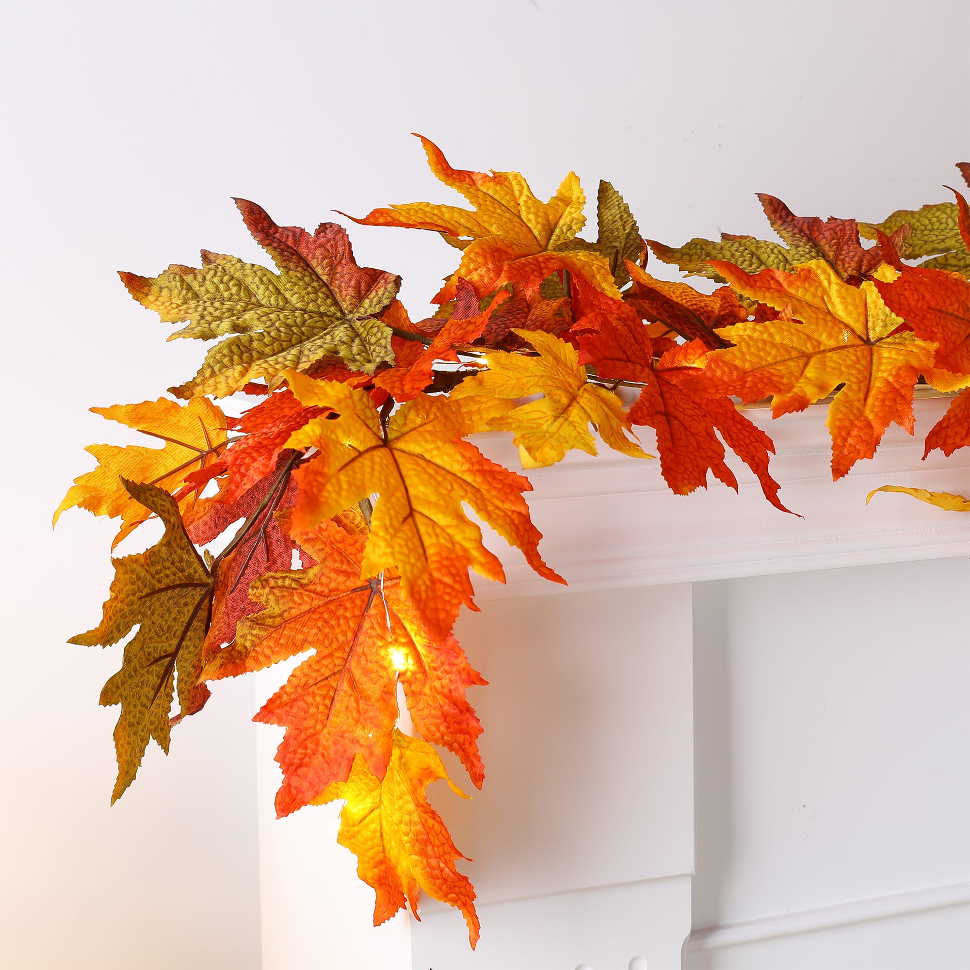 Glitzhome&#xAE; 6ft. Fall Lighted Maple Leaves Garland with Timer