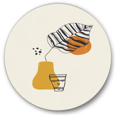 Designart - Botanical Minimalist Leaf With Abstract Shapes III - Modern Metal Circle Wall Art in Blue | 29" x 29" | Michaels®