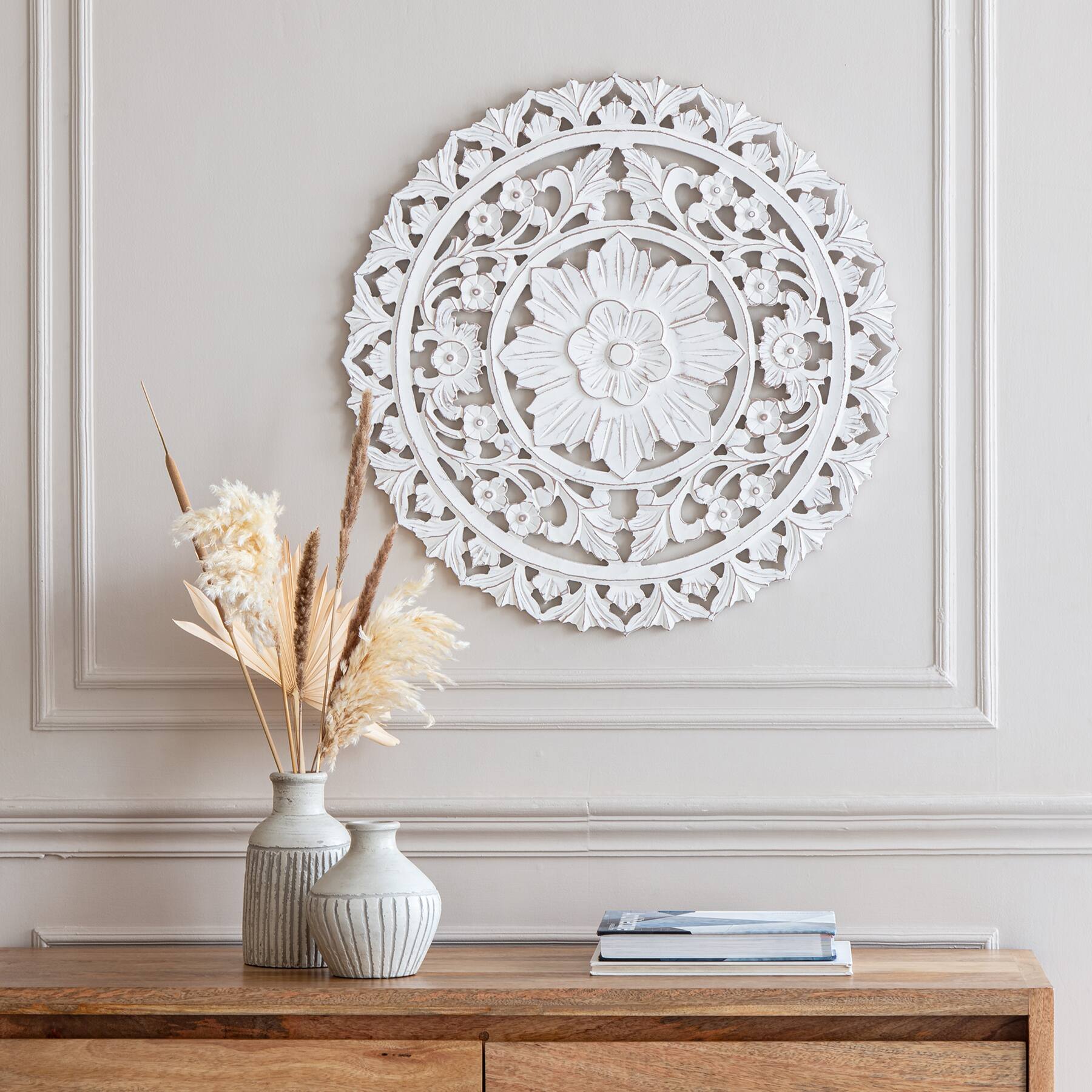Habitat Etta 24&#x22; White Carved Floral Round Wall Art