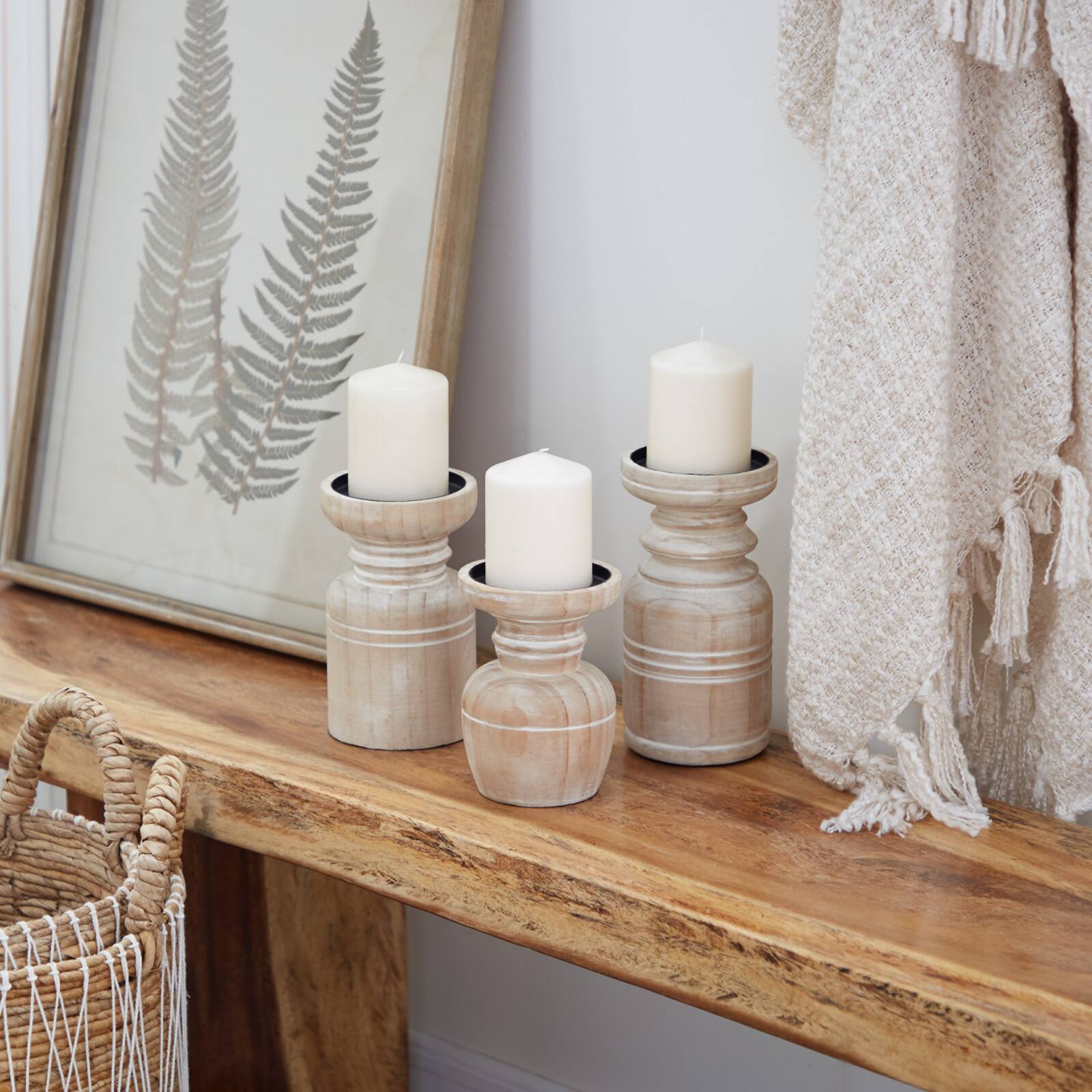 Brown Wood Natural Candle Holder Set