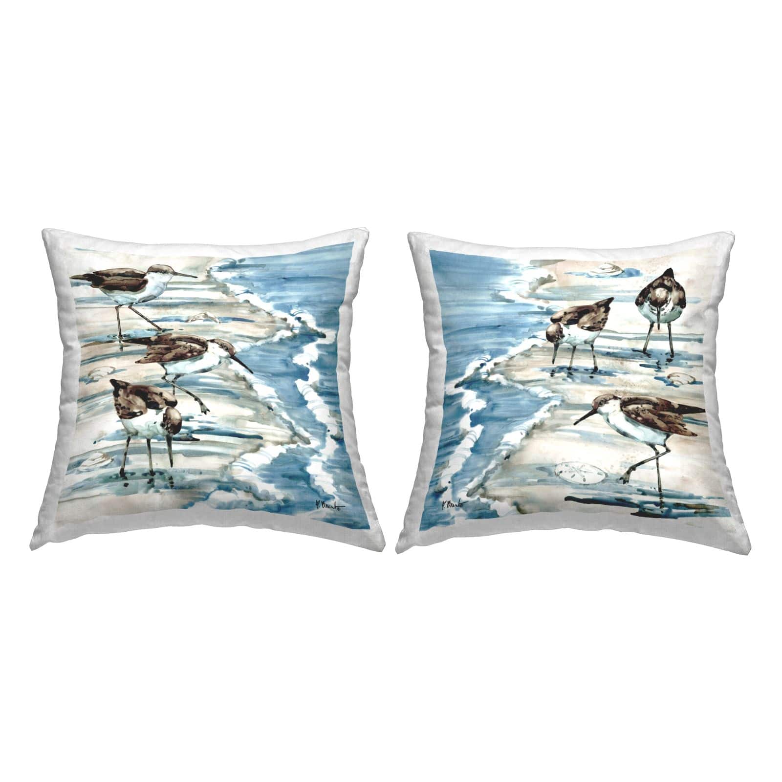 Stupell Industries Sandpiper Birds Strolling Ocean Shore Scene 2 Pillow Set, 18" x 18"