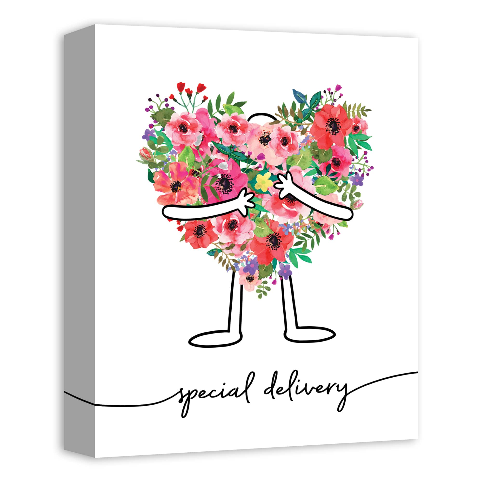 Special Delivery Heart Flower Bouquet Canvas Wall Art