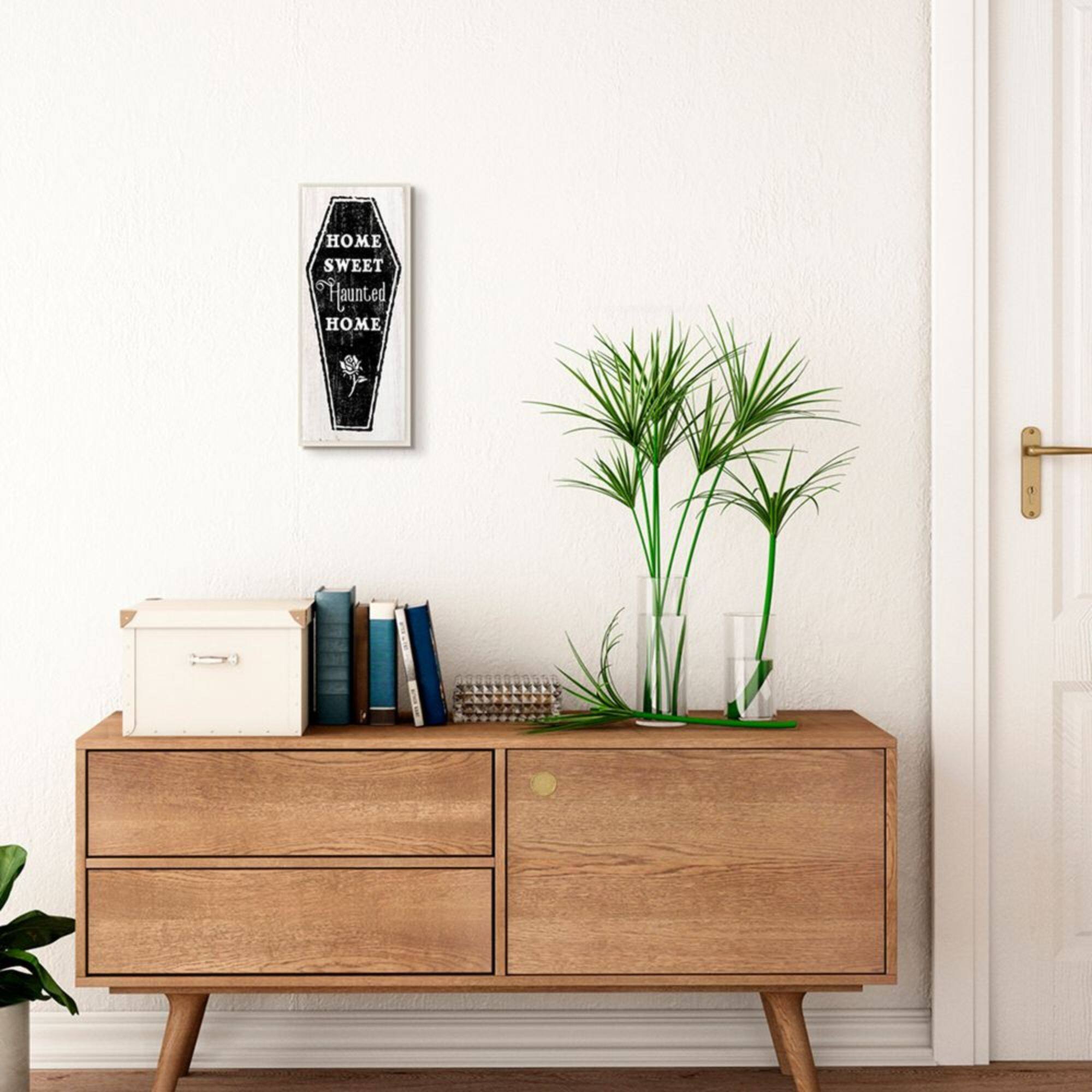 Stupell Industries Home Sweet Haunted Home Halloween Rose Casket Wood Wall Plaque