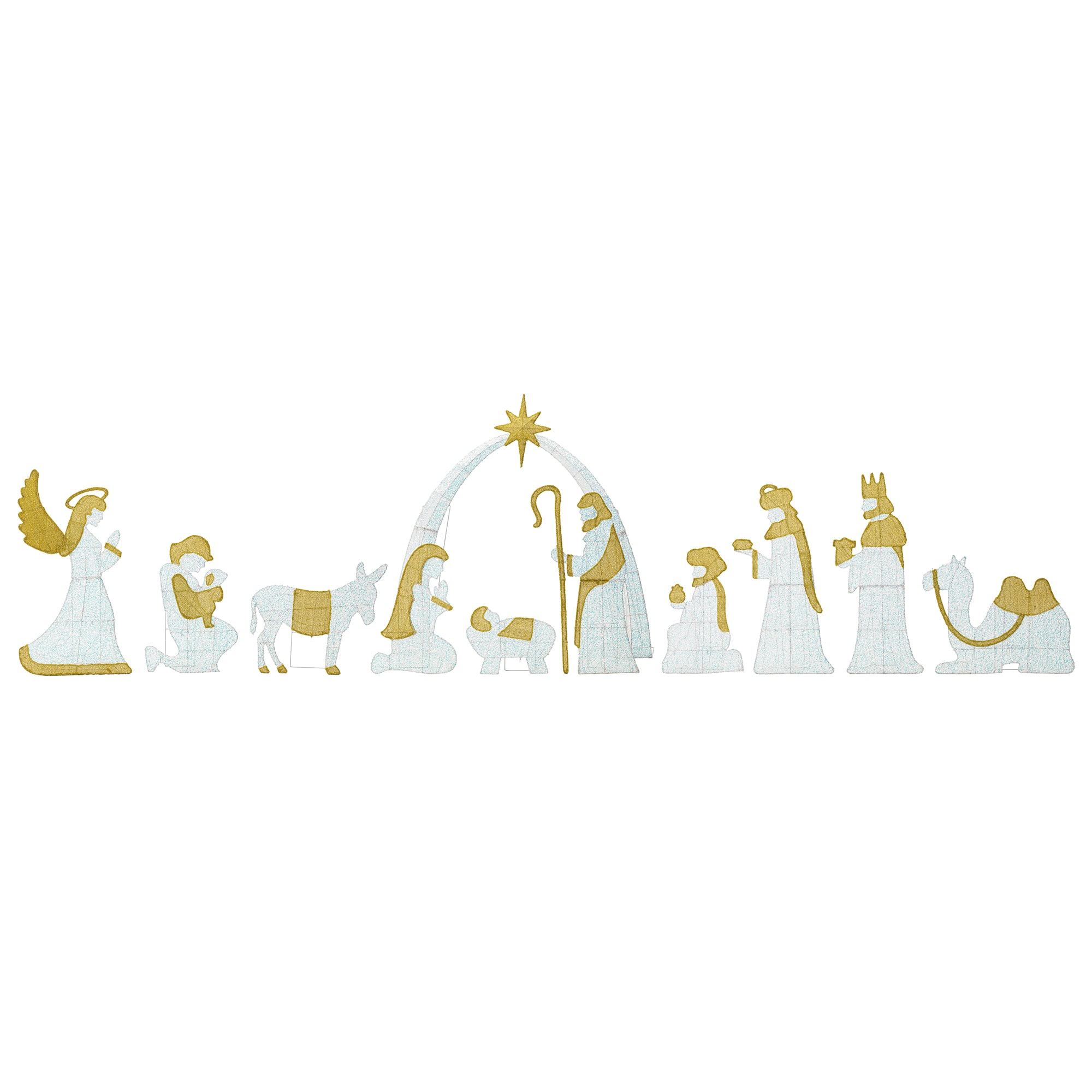 Glitzhome&#xAE; 55&#x22;H Lighted Christmas 2D Iridescent Fabric Nativity Scene Outdoor Decor Set