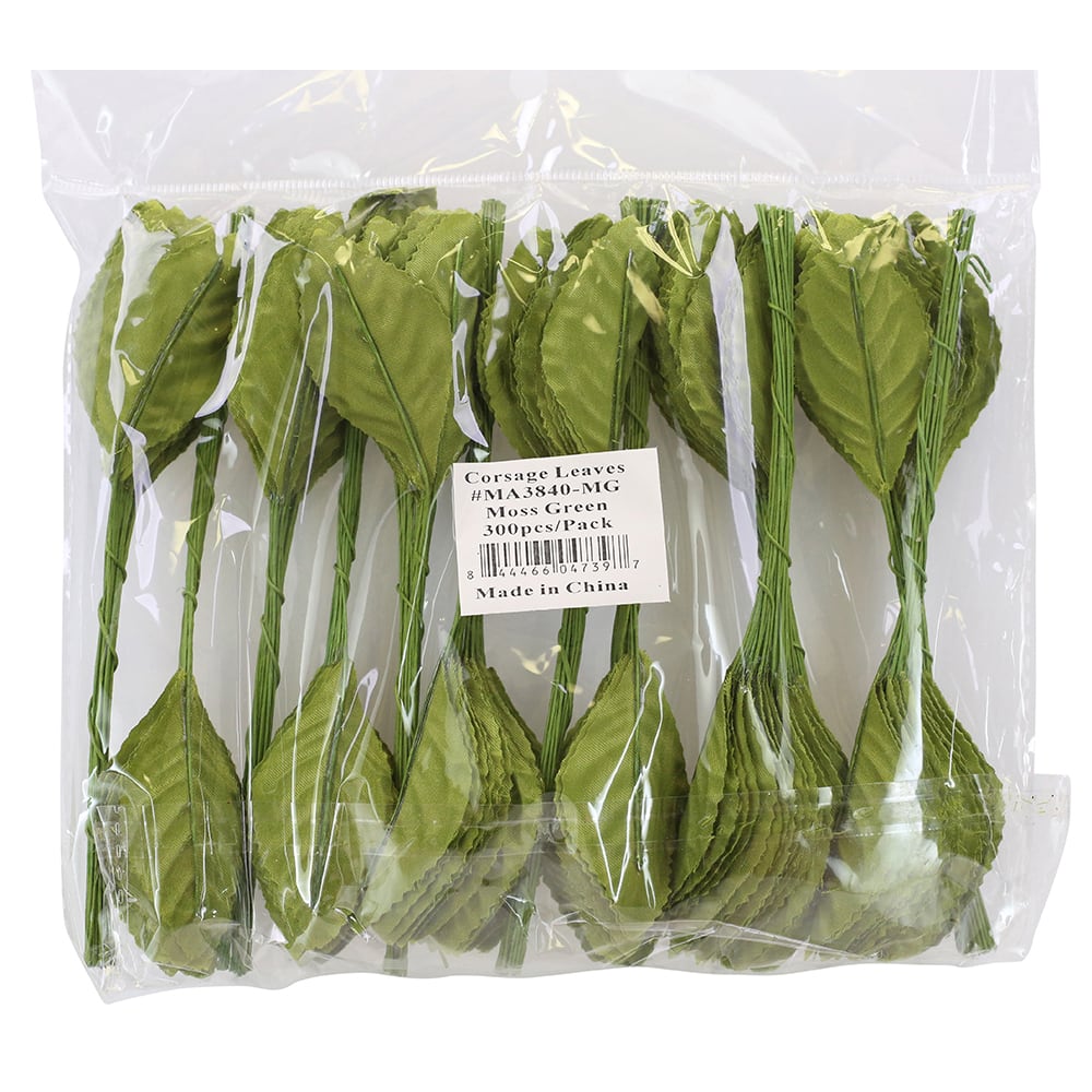 JAM Paper 2.25&#x22; Moss Green Corsage Leaf Stems, 100ct.