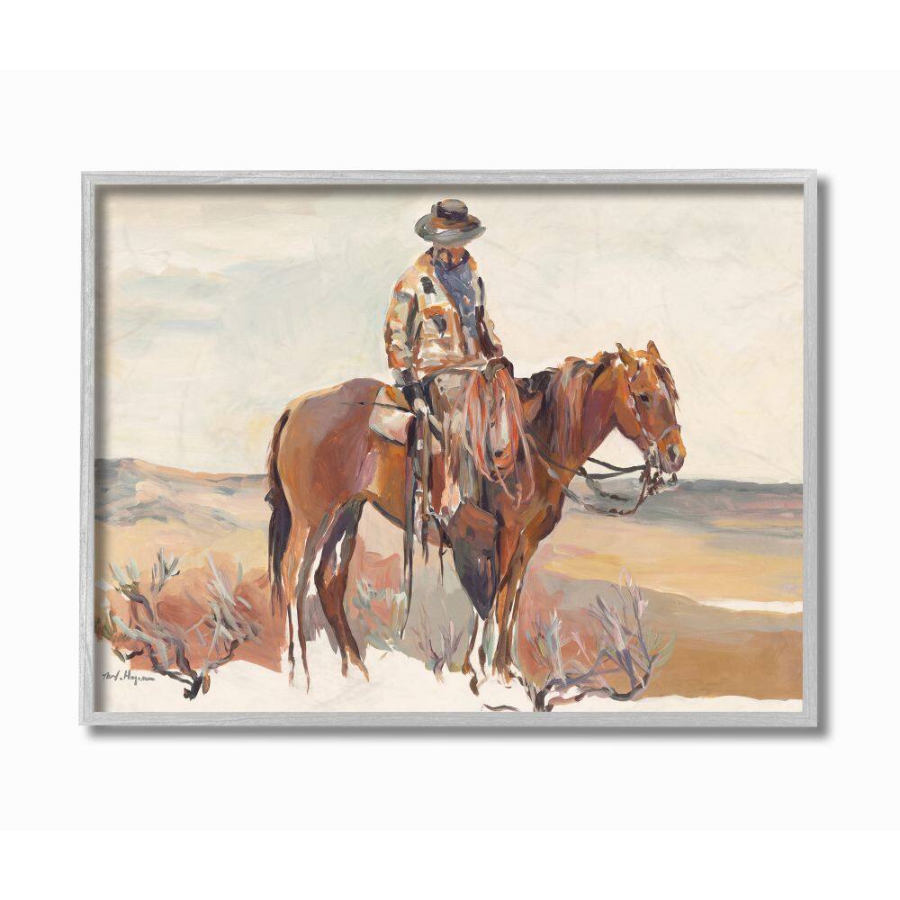 Stupell Industries Cowboy Fields And Farm Western Painting in Gray Frame Wall Art