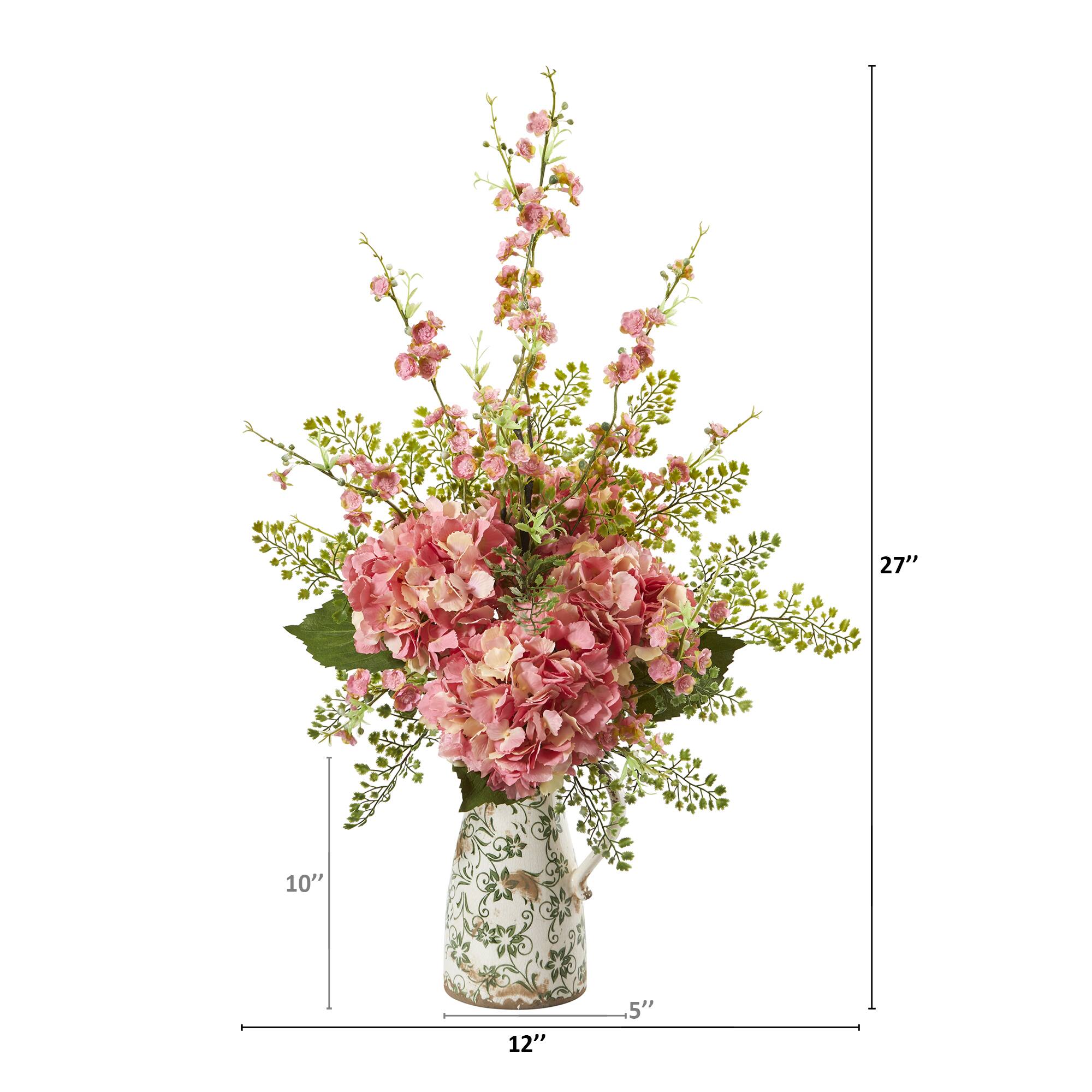 2ft. Cherry Blossom, Hydrangea & Maiden Hair Arrangement in Floral Pitcher