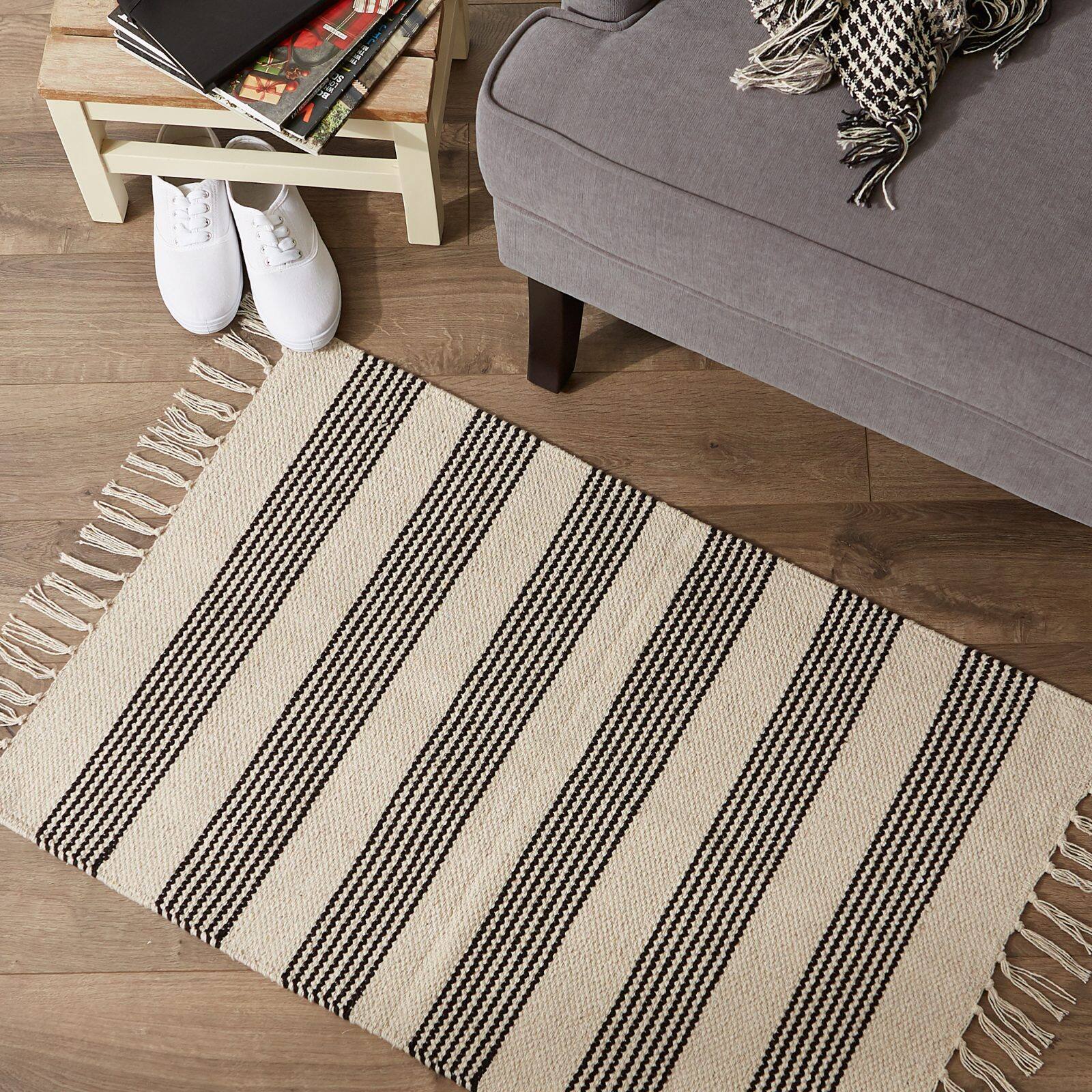 DII® Black Ticking Stripe Hand-Loomed Rug, 2ft. x 3ft.
