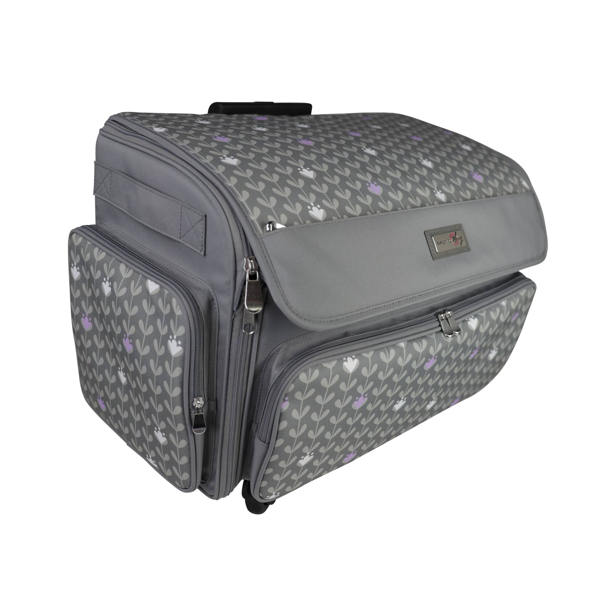 Everything Mary Purple Floral 4 Wheel Collapsible Deluxe Sewing Machine Storage Case