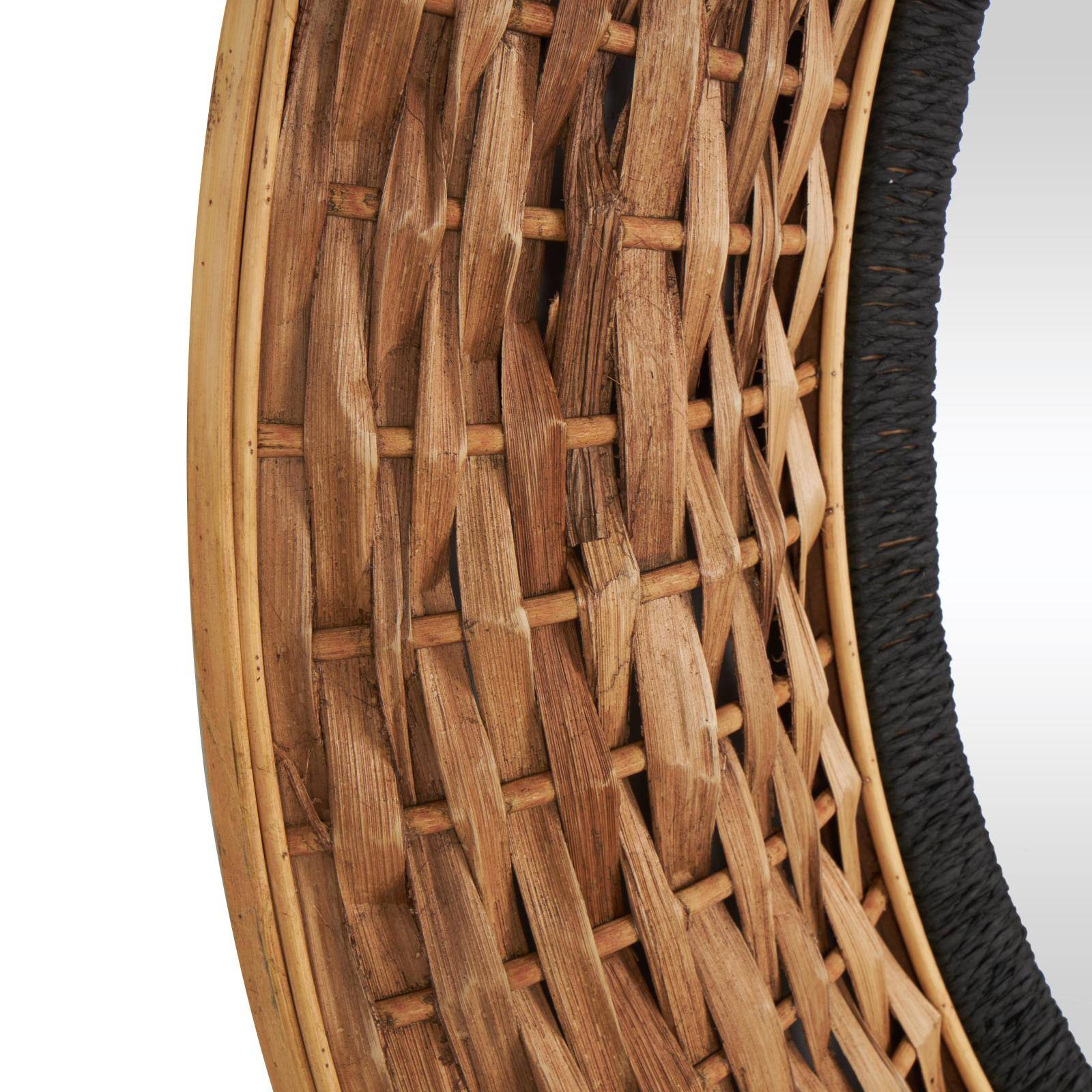 Brown Seagrass Handmade Wall Mirror with Black Inner Frame