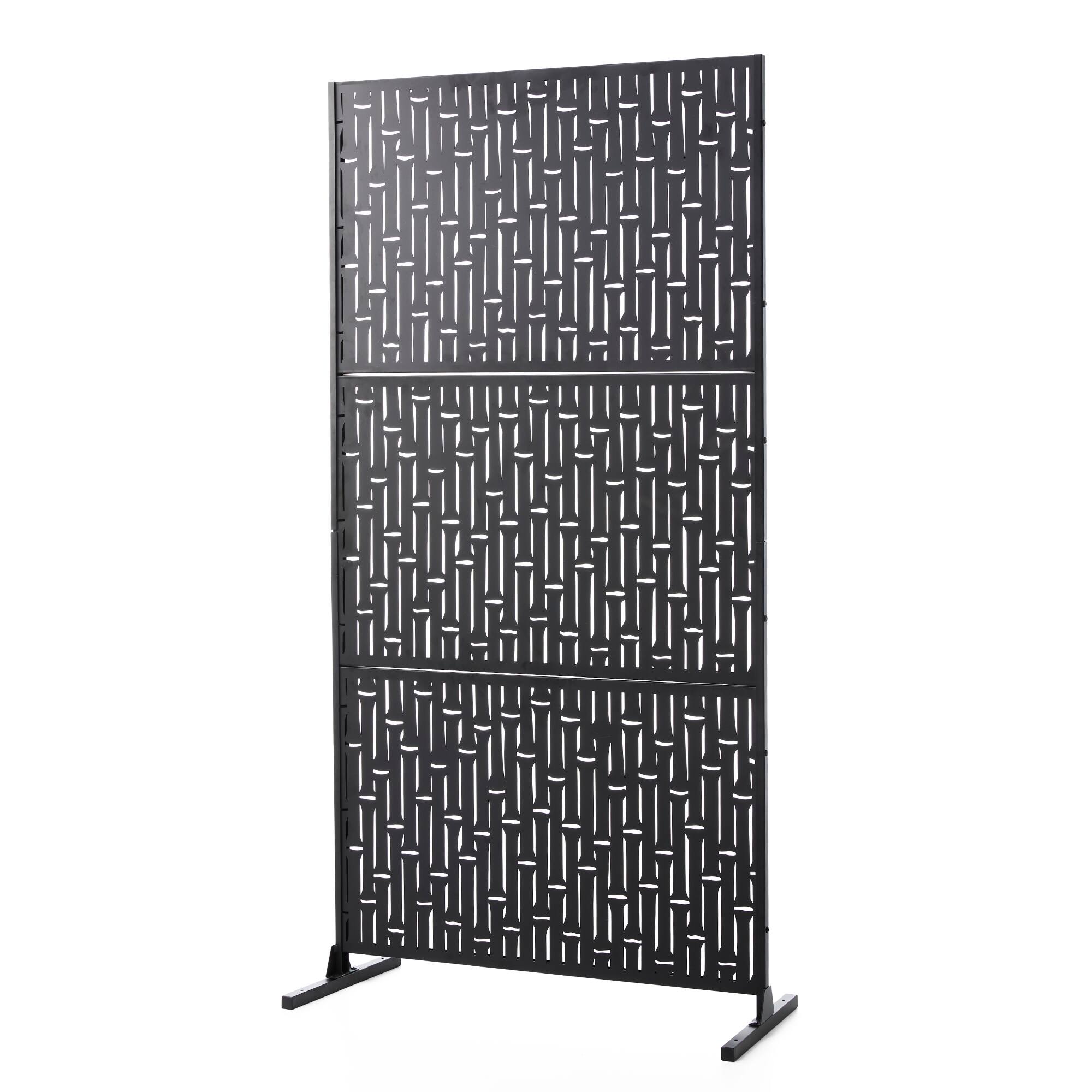 Glitzhome&#xAE; 6ft. Black Galvanized Steel Bamboo Pattern Privacy Screen Fence Panel &#x26; Room Divider